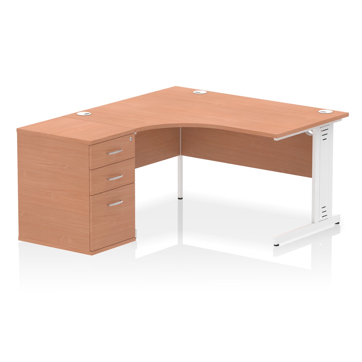 Impulse Cable Managed Left Hand Crescent Desk Workstation with Pedestal - 1400mm - Multiple Colour Options