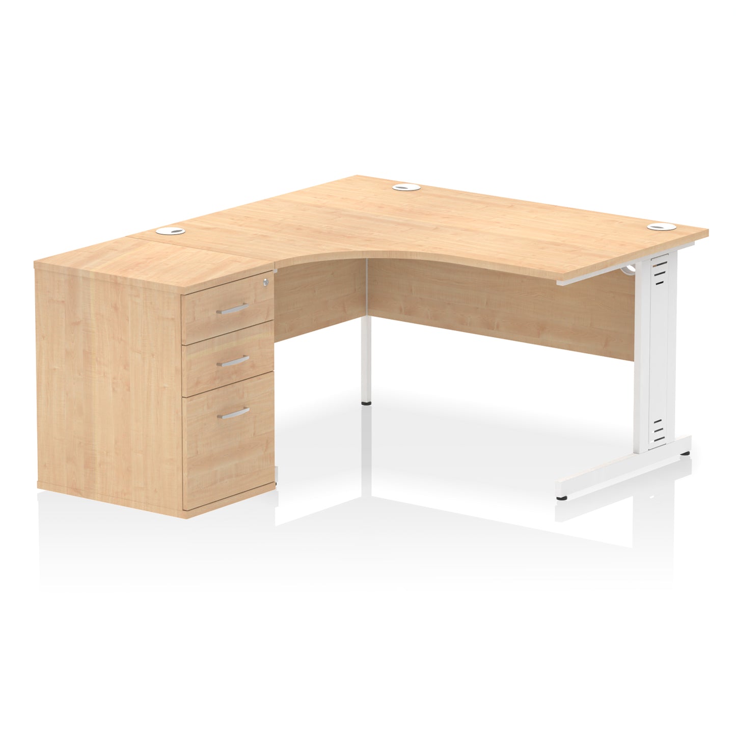 Impulse Cable Managed Left Hand Crescent Desk Workstation with Pedestal - 1400mm - Multiple Colour Options