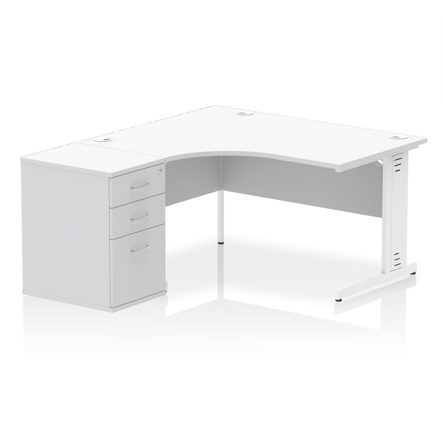 Impulse Cable Managed Left Hand Crescent Desk Workstation with Pedestal - 1400mm - Multiple Colour Options