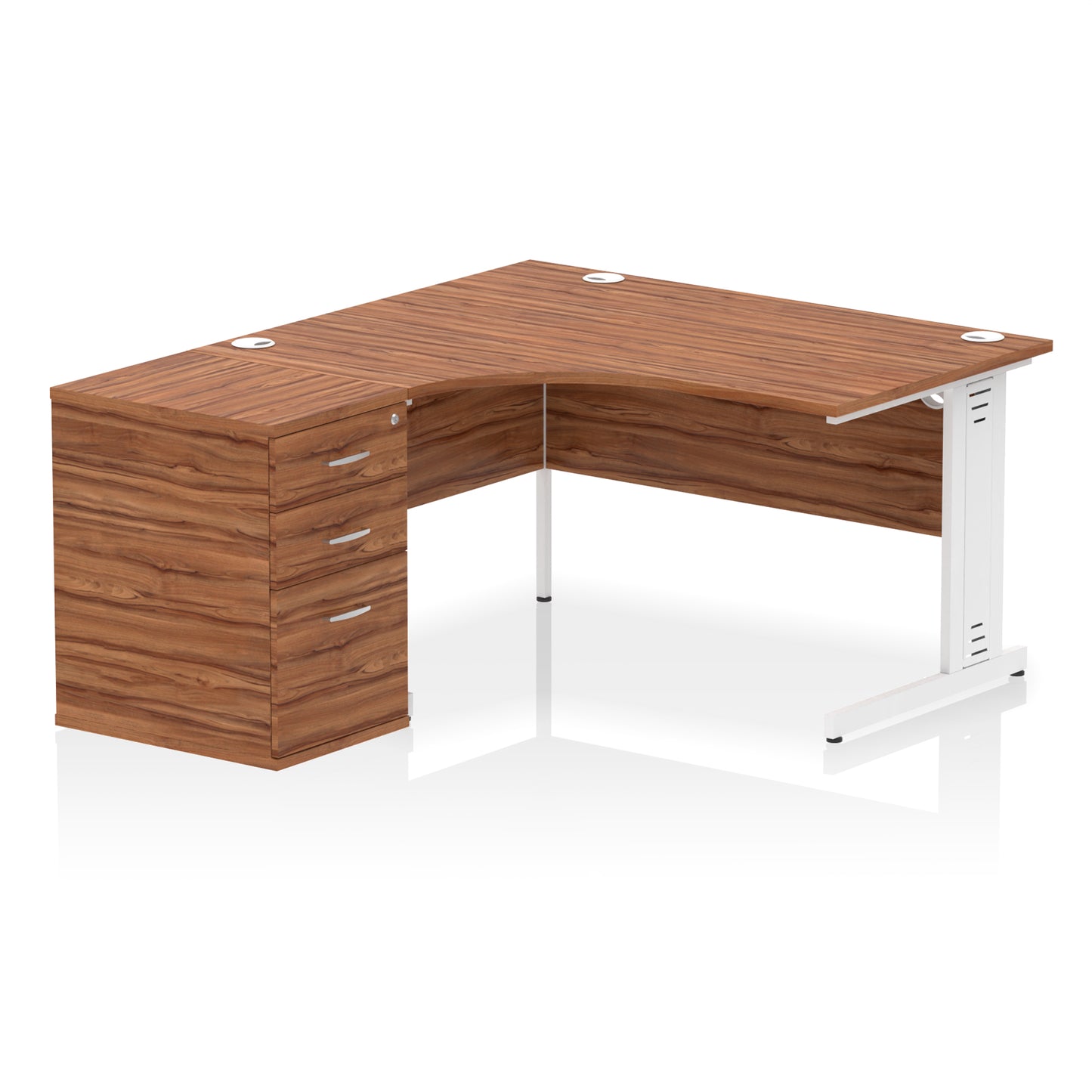 Impulse Cable Managed Left Hand Crescent Desk Workstation with Pedestal - 1400mm - Multiple Colour Options
