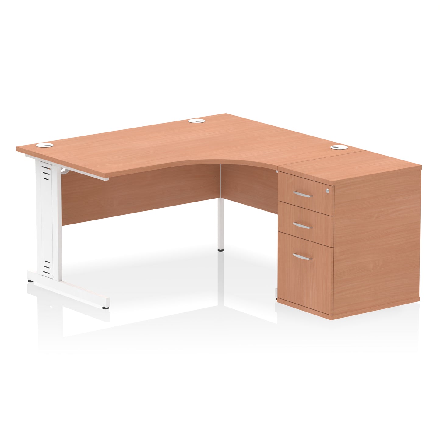 Impulse Cable Managed Right Hand Crescent Desk Workstation with Pedestal - 1400mm - Multiple Colour Options