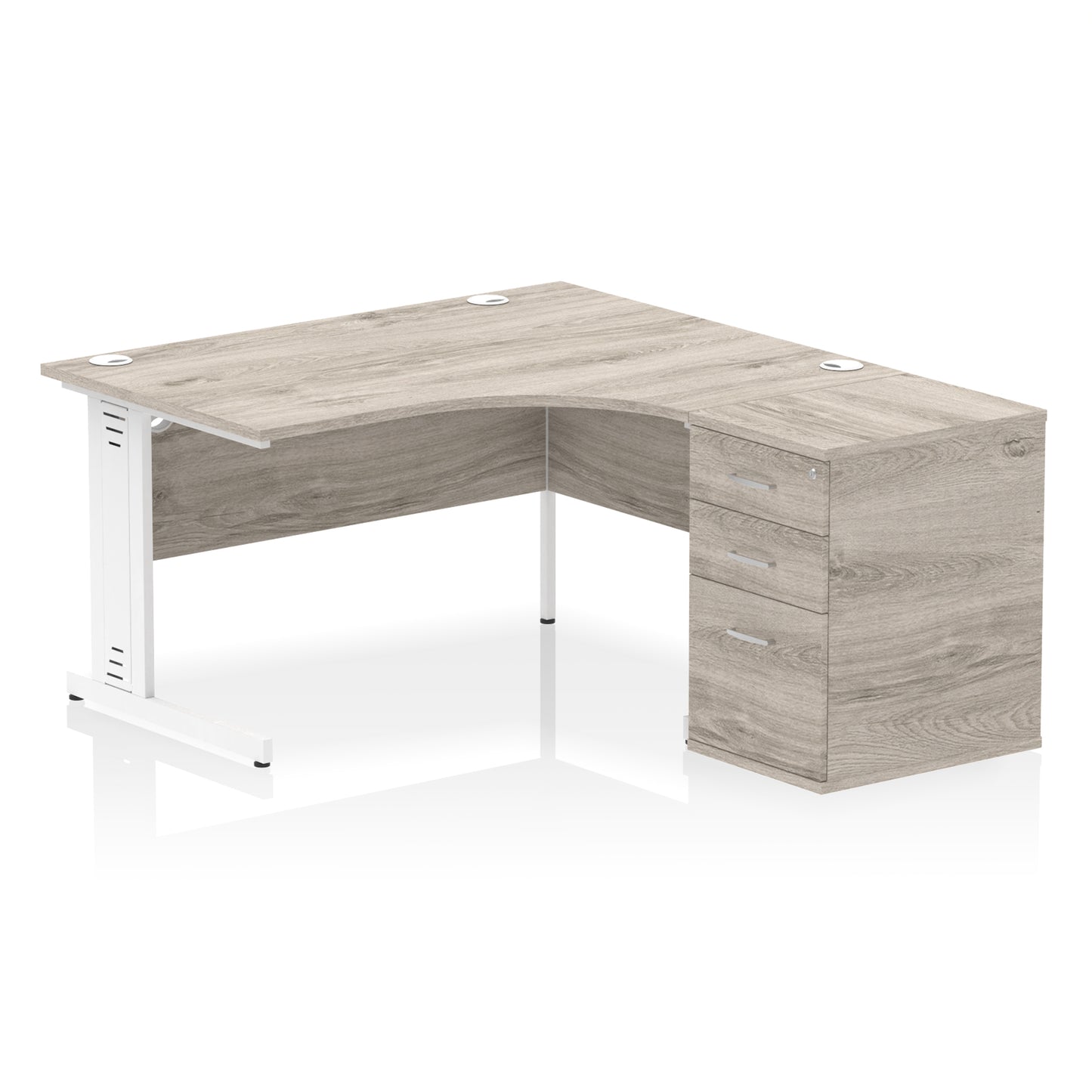 Impulse Cable Managed Right Hand Crescent Desk Workstation with Pedestal - 1400mm - Multiple Colour Options