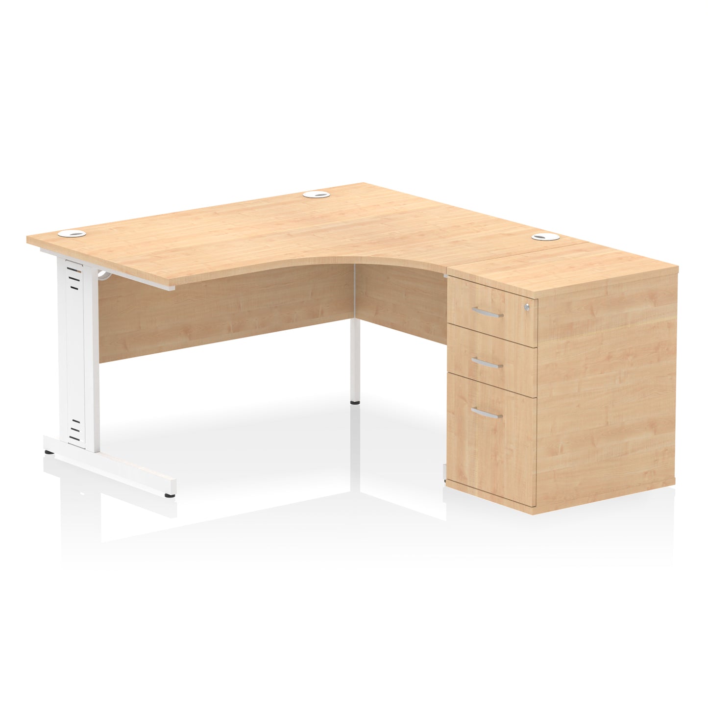 Impulse Cable Managed Right Hand Crescent Desk Workstation with Pedestal - 1400mm - Multiple Colour Options