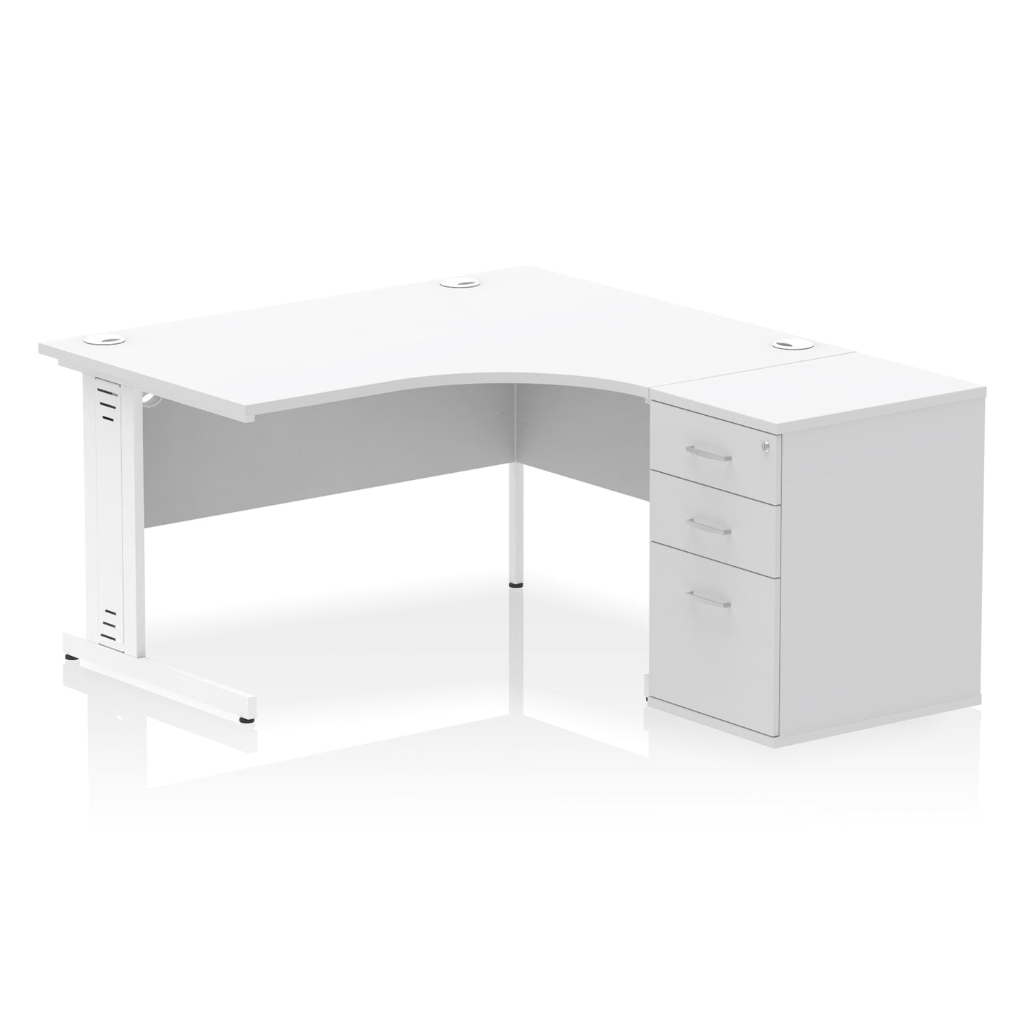 Impulse Cable Managed Right Hand Crescent Desk Workstation with Pedestal - 1400mm - Multiple Colour Options