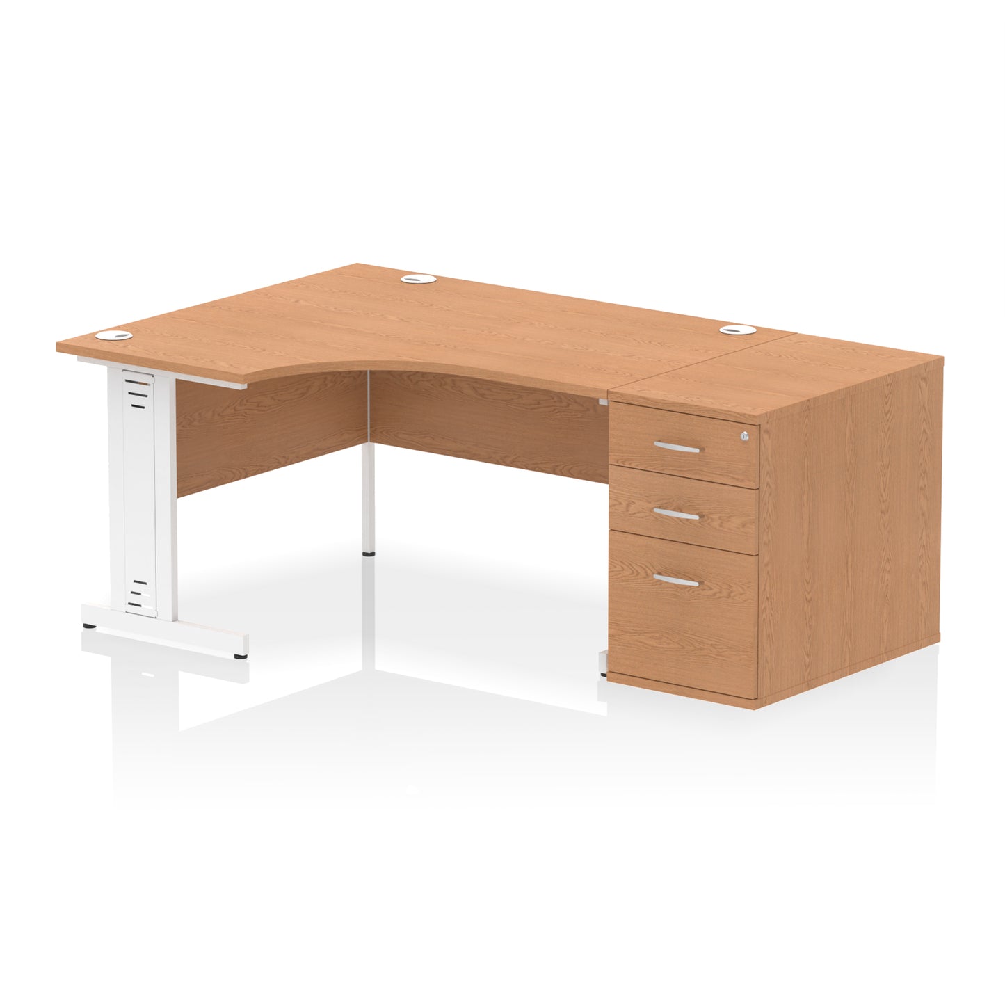Impulse Cable Managed Left Hand Crescent Desk Workstation with Pedestal - 1400mm - Multiple Colour Options