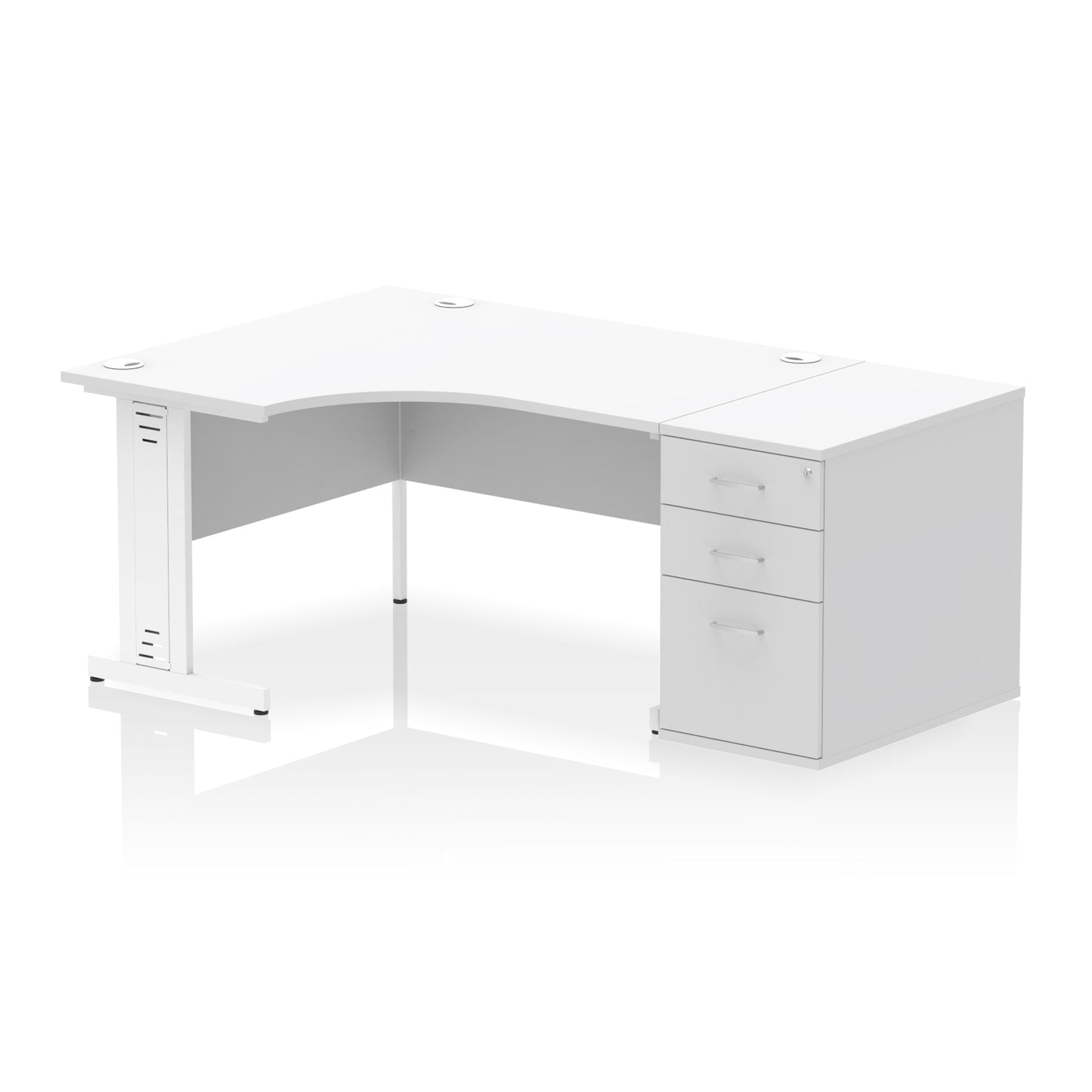 Impulse Cable Managed Left Hand Crescent Desk Workstation with Pedestal - 1400mm - Multiple Colour Options