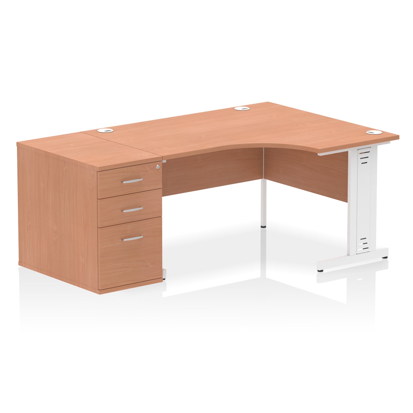 Impulse Cable Managed Right Hand Crescent Desk Workstation with Pedestal - 1400mm - Multiple Colour Options