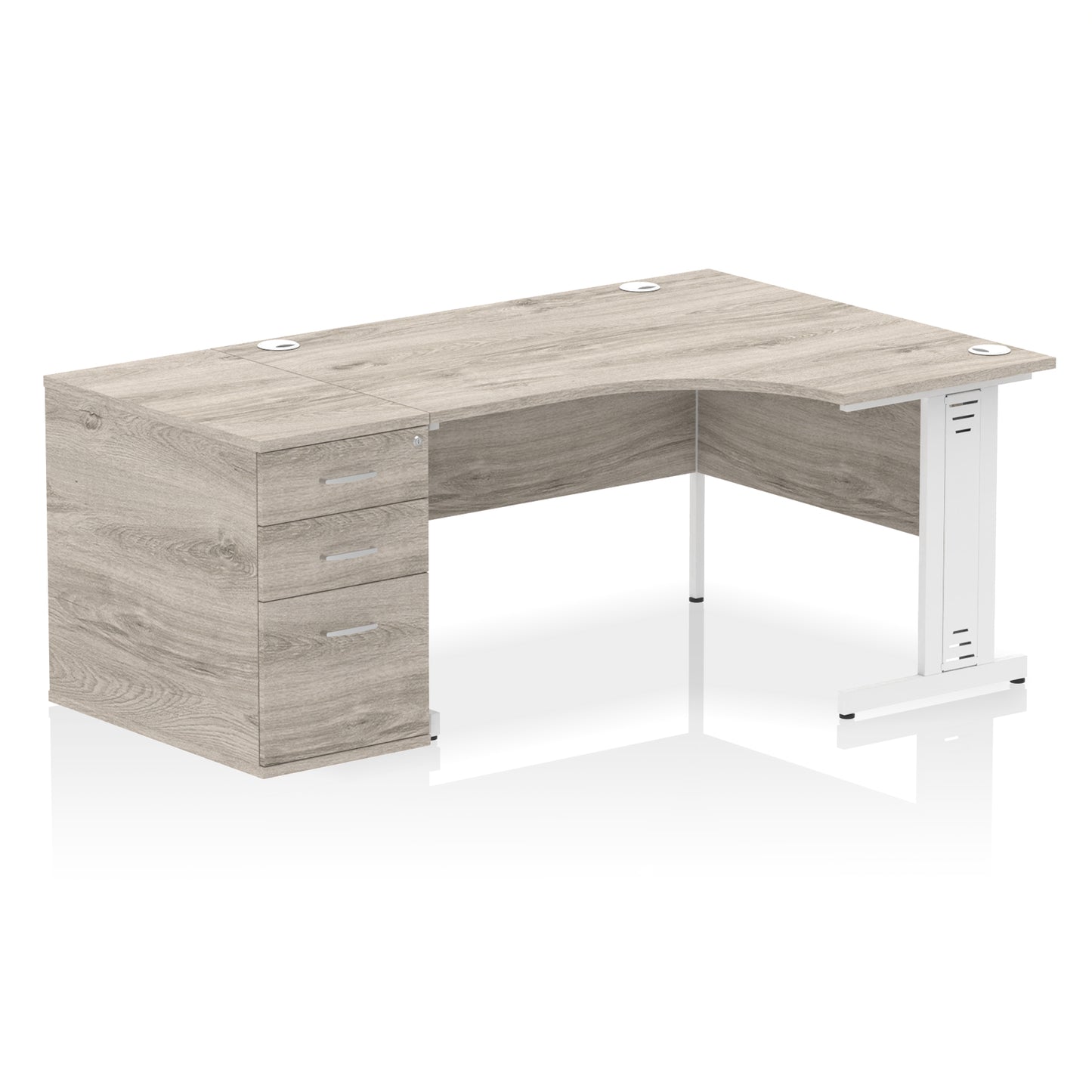 Impulse Cable Managed Right Hand Crescent Desk Workstation with Pedestal - 1400mm - Multiple Colour Options