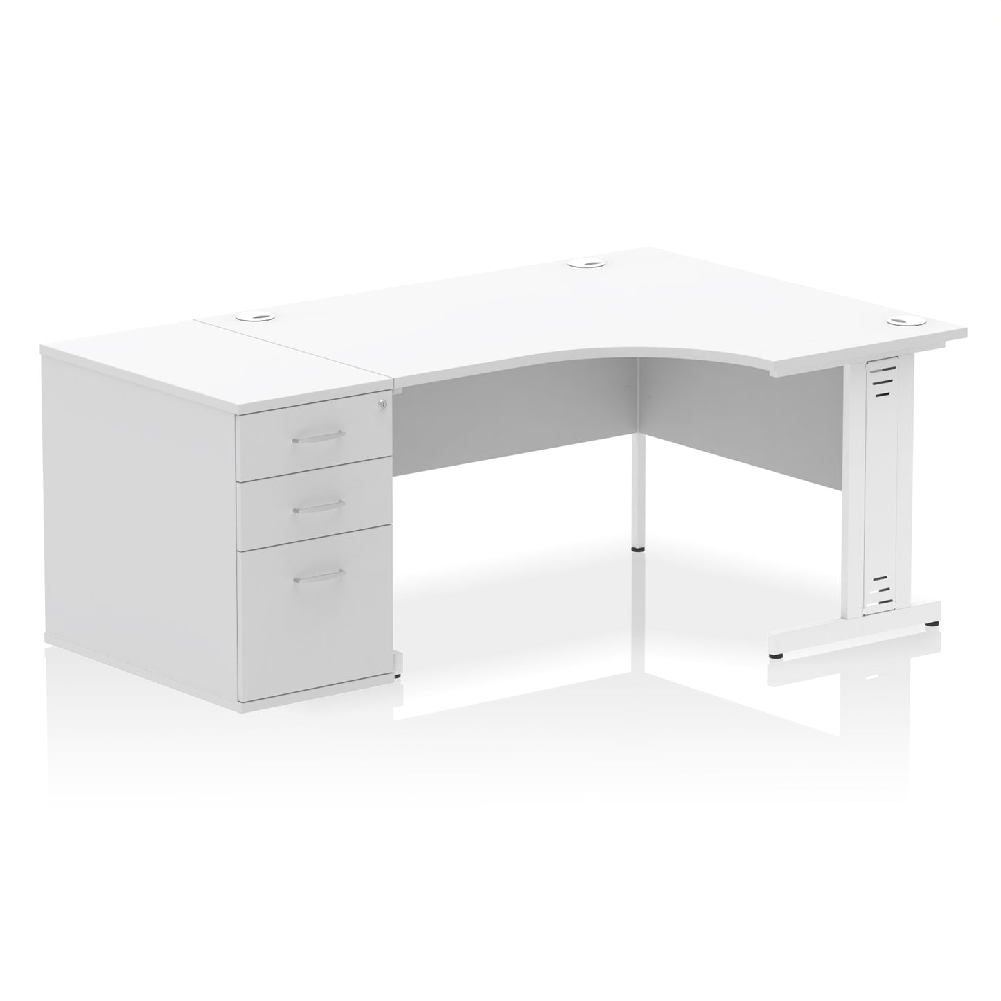 Impulse Cable Managed Right Hand Crescent Desk Workstation with Pedestal - 1400mm - Multiple Colour Options