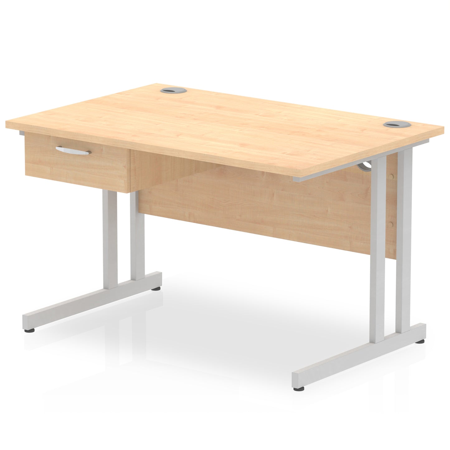 Impulse Cantilever Straight Desk Silver Frame With Single One Drawer Fixed Pedestal - 1200mm, 1400mm, 1600mm or 1800mm - Multiple Colour Options