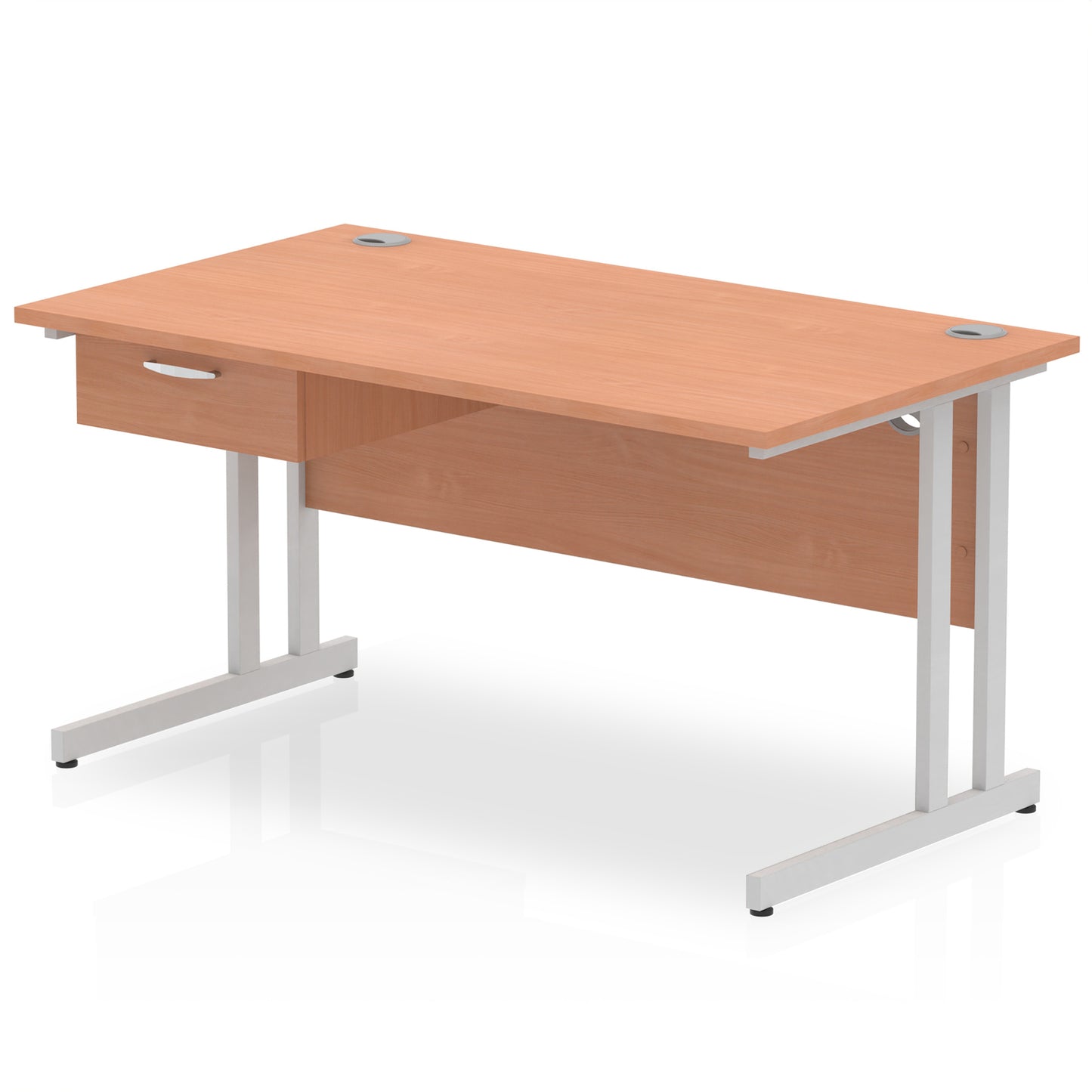 Impulse Cantilever Straight Desk Silver Frame With Single One Drawer Fixed Pedestal - 1200mm, 1400mm, 1600mm or 1800mm - Multiple Colour Options
