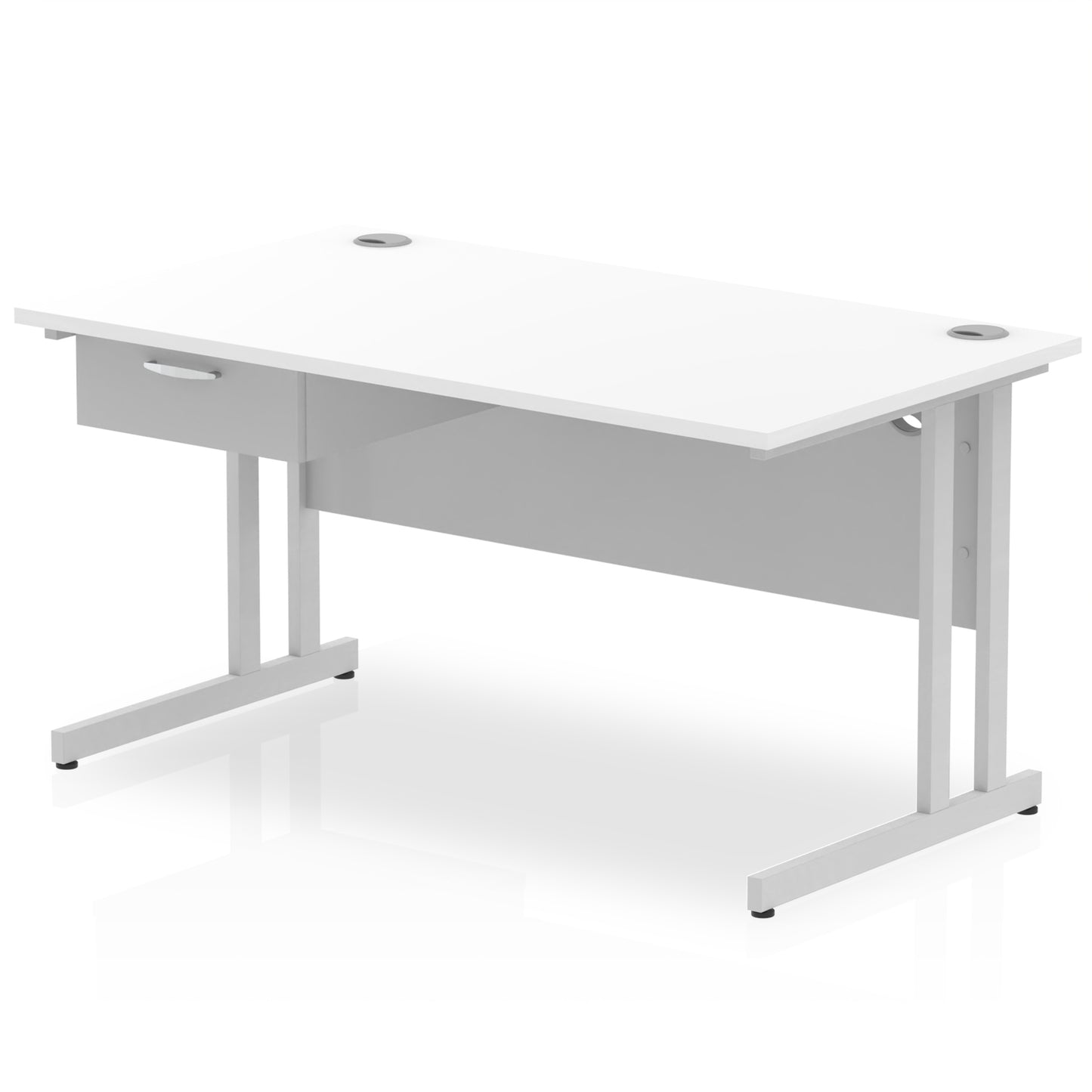 Impulse Cantilever Straight Desk Silver Frame With Single One Drawer Fixed Pedestal - 1200mm, 1400mm, 1600mm or 1800mm - Multiple Colour Options