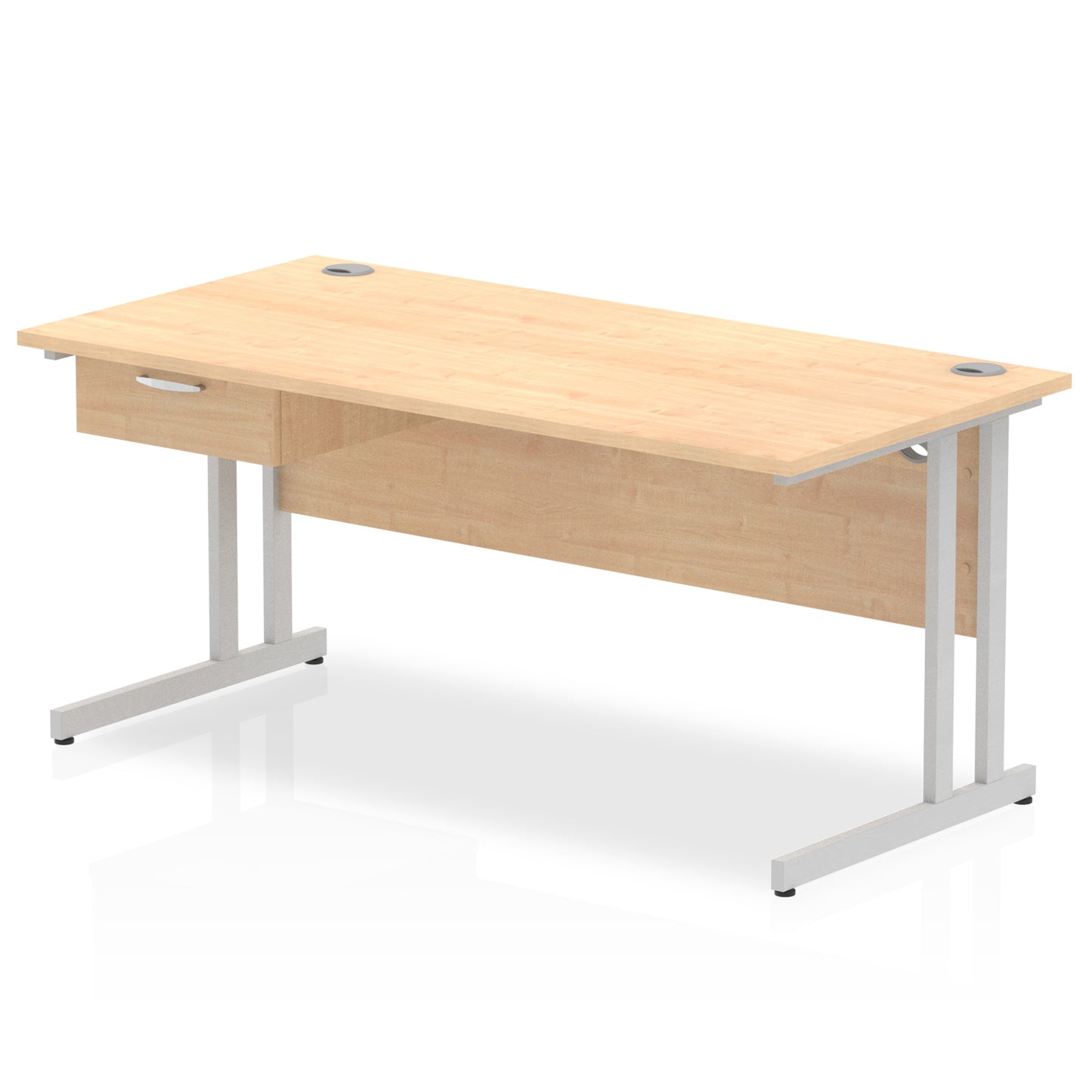Impulse Cantilever Straight Desk Silver Frame With Single One Drawer Fixed Pedestal - 1200mm, 1400mm, 1600mm or 1800mm - Multiple Colour Options
