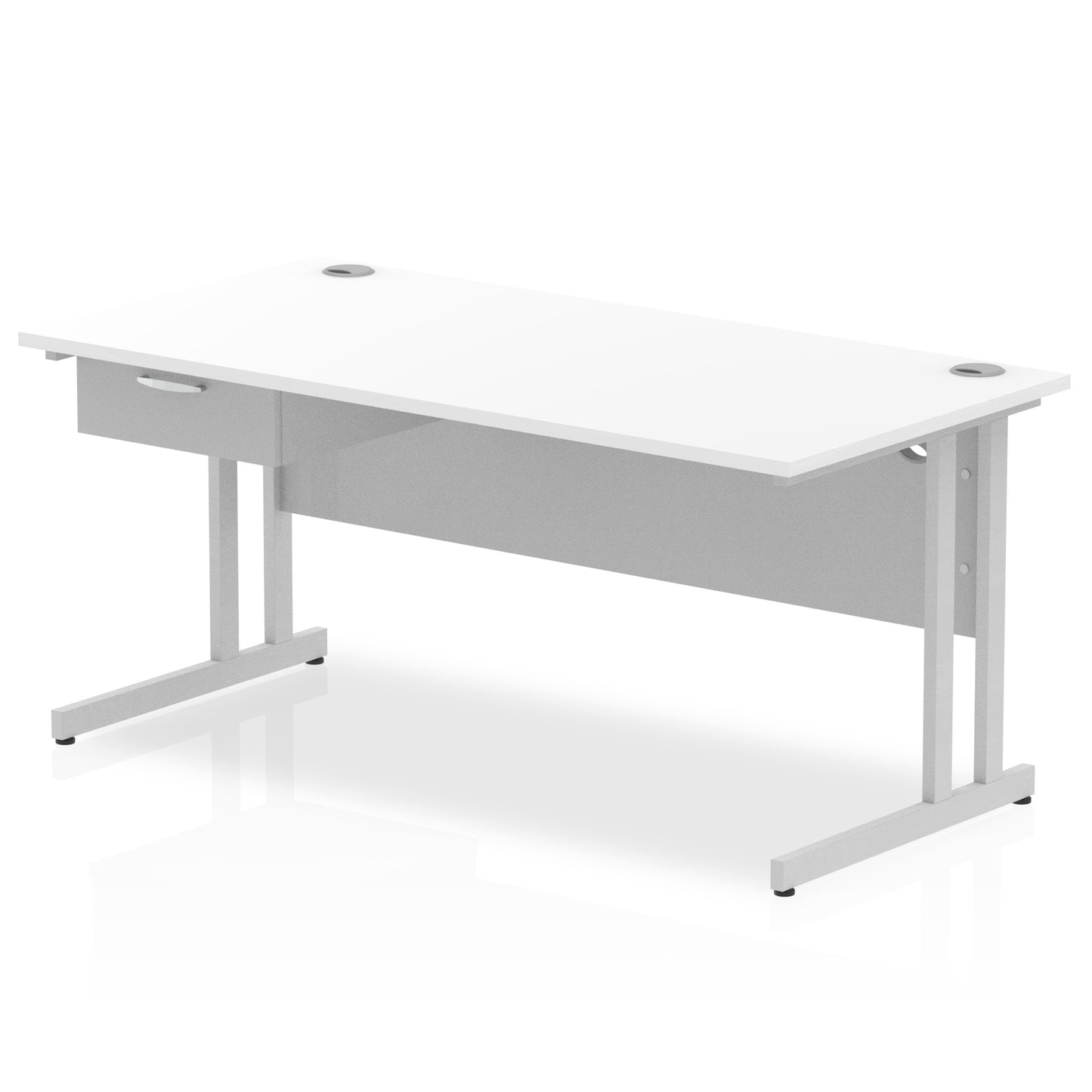 Impulse Cantilever Straight Desk Silver Frame With Single One Drawer Fixed Pedestal - 1200mm, 1400mm, 1600mm or 1800mm - Multiple Colour Options