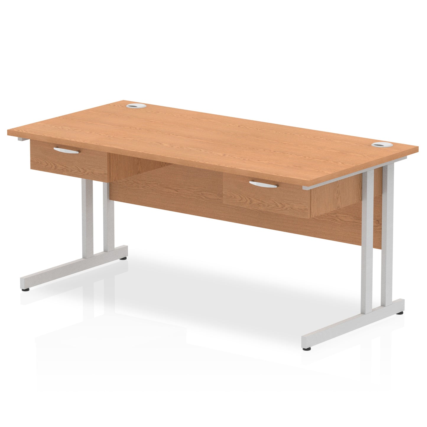 Impulse Cantilever Straight Desk Silver Frame With 2x One Drawer Fixed Pedestals - 1600mm or 1800mm - Multiple Colour Options