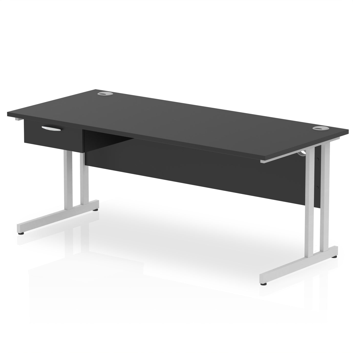 Impulse Cantilever Straight Desk Silver Frame With Single One Drawer Fixed Pedestal - 1200mm, 1400mm, 1600mm or 1800mm - Multiple Colour Options