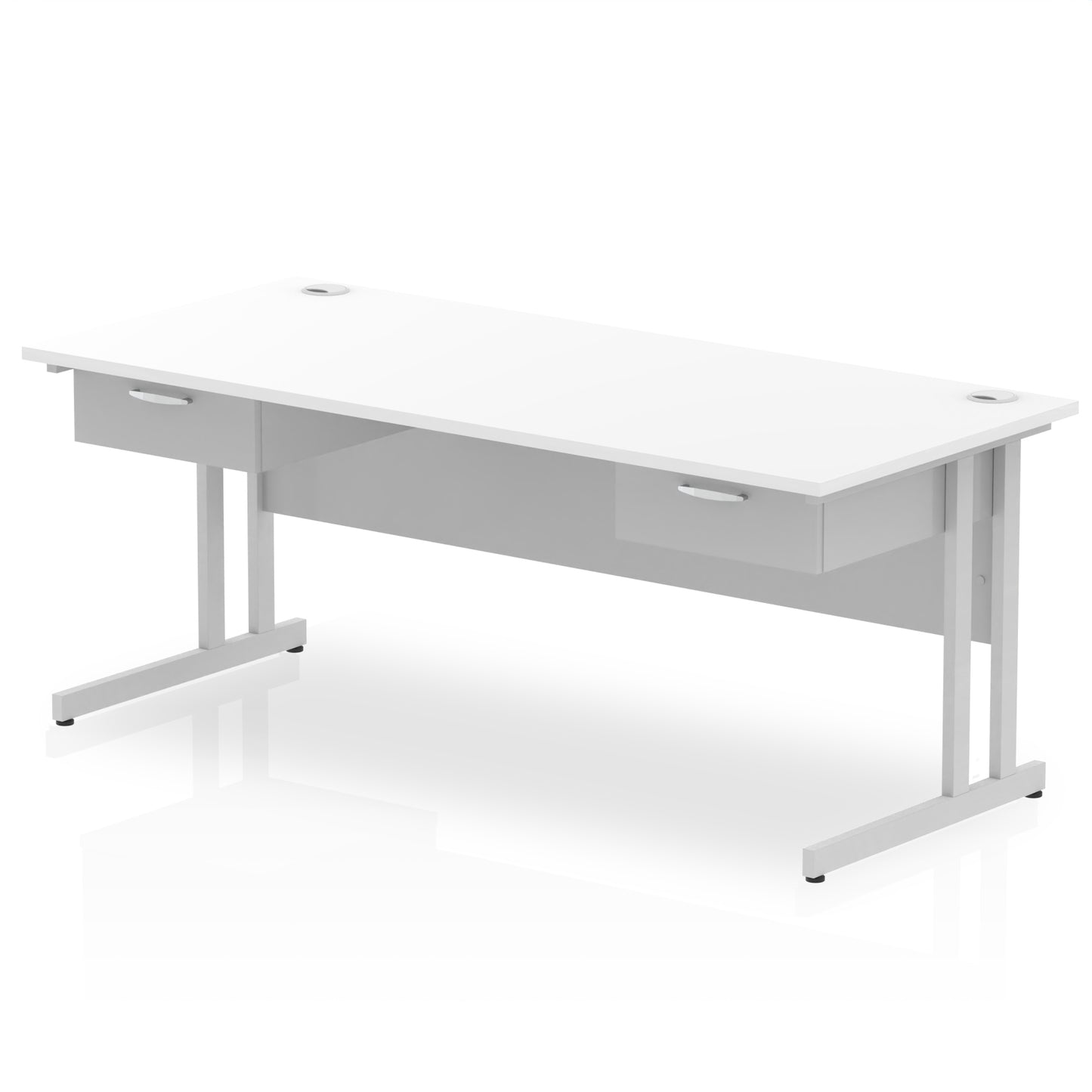 Impulse Cantilever Straight Desk Silver Frame With 2x One Drawer Fixed Pedestals - 1600mm or 1800mm - Multiple Colour Options