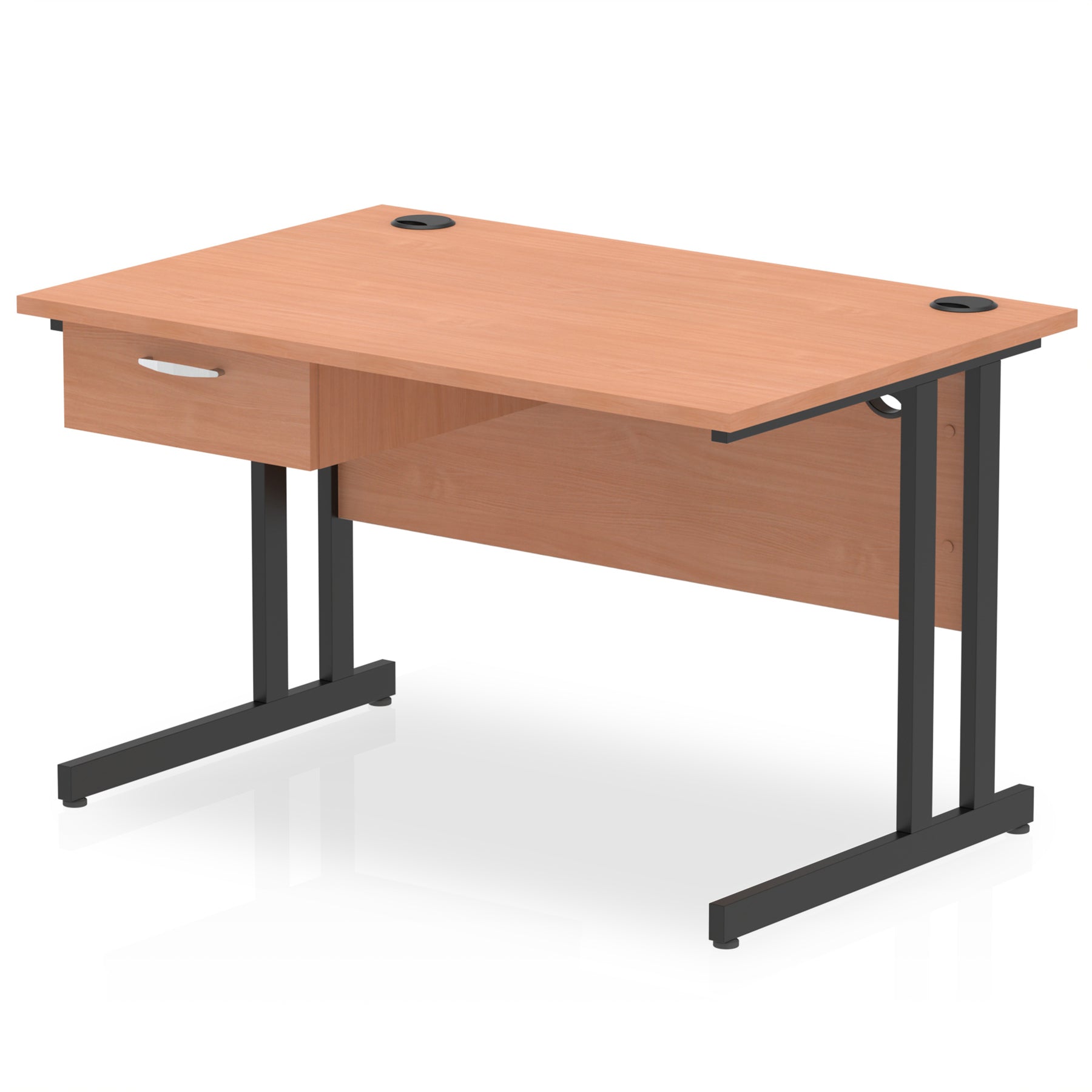 Impulse Cantilever Straight Desk Black Frame With Single One Drawer Fixed Pedestal - 1200mm, 1400mm, 1600mm or 1800mm - Multiple Colour Options