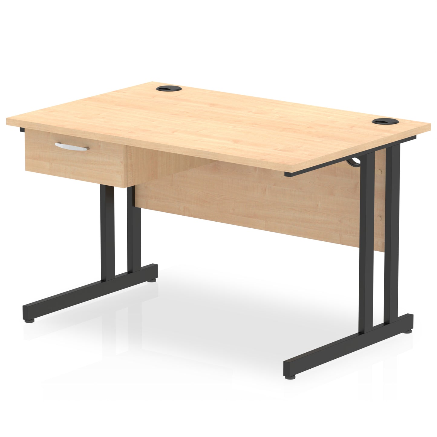 Impulse Cantilever Straight Desk Black Frame With Single One Drawer Fixed Pedestal - 1200mm, 1400mm, 1600mm or 1800mm - Multiple Colour Options