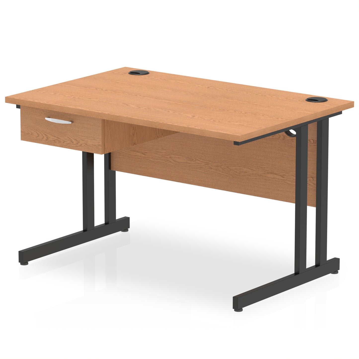 Impulse Cantilever Straight Desk Black Frame With Single One Drawer Fixed Pedestal - 1200mm, 1400mm, 1600mm or 1800mm - Multiple Colour Options