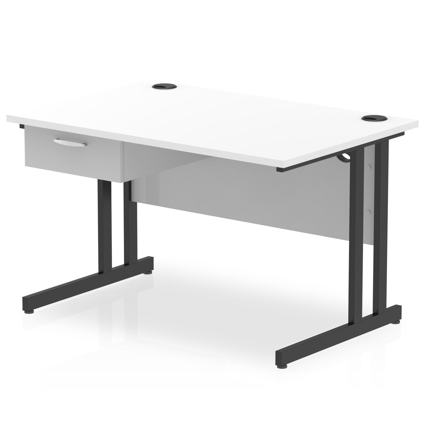 Impulse Cantilever Straight Desk Black Frame With Single One Drawer Fixed Pedestal - 1200mm, 1400mm, 1600mm or 1800mm - Multiple Colour Options