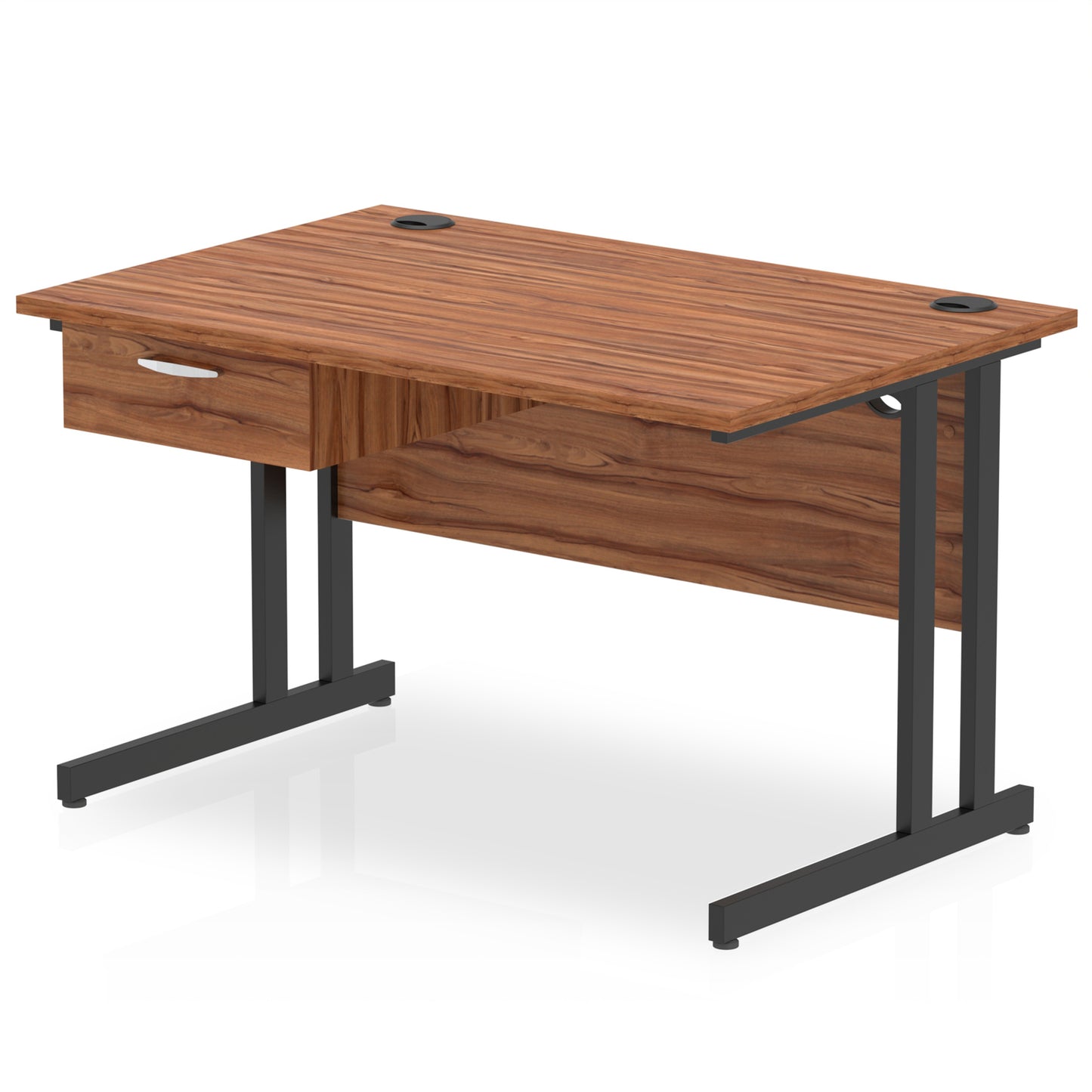 Impulse Cantilever Straight Desk Black Frame With Single One Drawer Fixed Pedestal - 1200mm, 1400mm, 1600mm or 1800mm - Multiple Colour Options