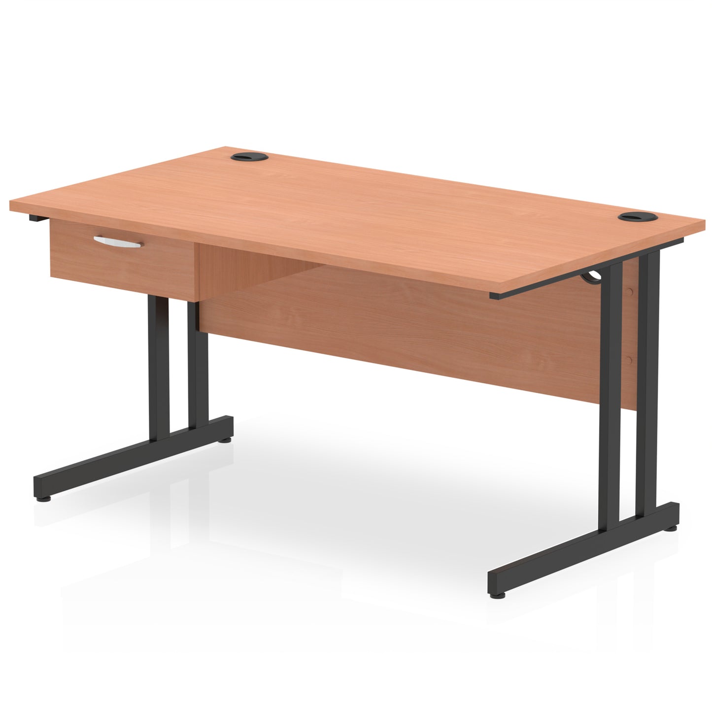 Impulse Cantilever Straight Desk Black Frame With Single One Drawer Fixed Pedestal - 1200mm, 1400mm, 1600mm or 1800mm - Multiple Colour Options