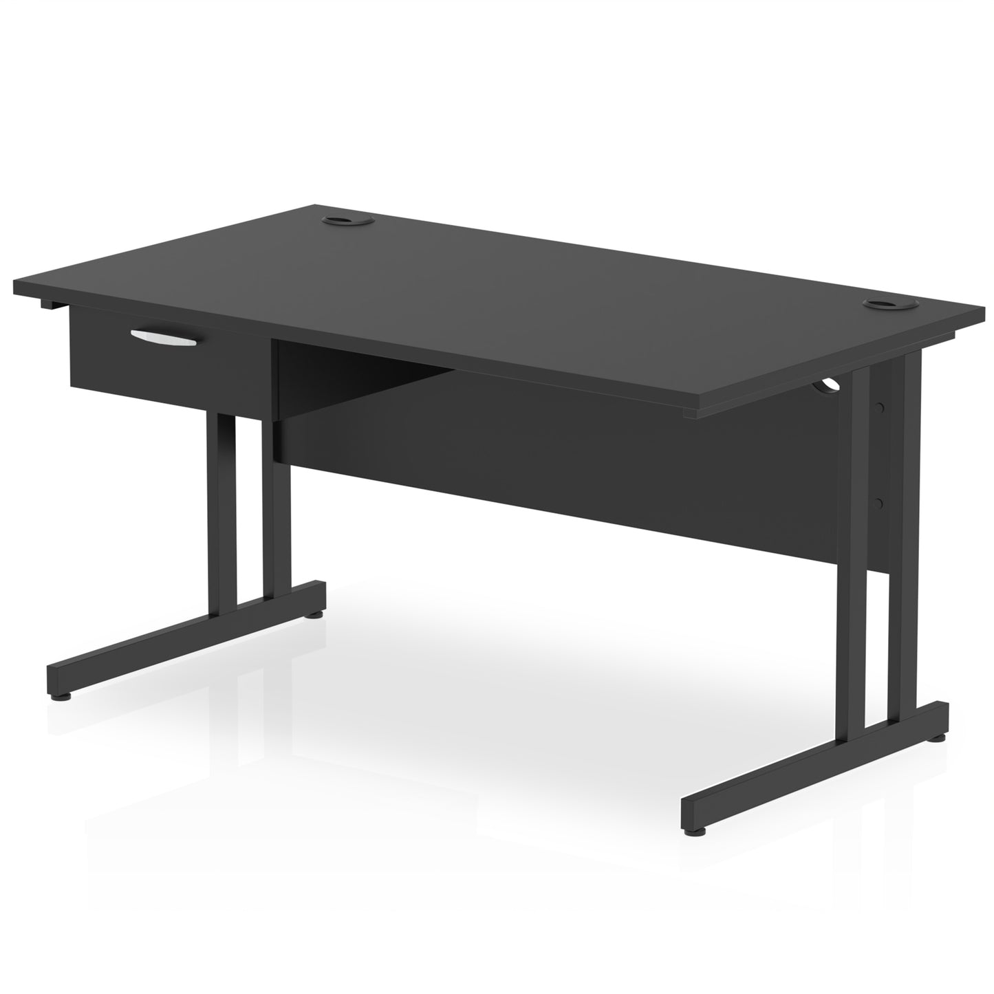 Impulse Cantilever Straight Desk Black Frame With Single One Drawer Fixed Pedestal - 1200mm, 1400mm, 1600mm or 1800mm - Multiple Colour Options