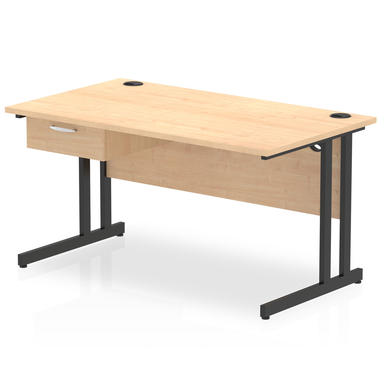 Impulse Cantilever Straight Desk Black Frame With Single One Drawer Fixed Pedestal - 1200mm, 1400mm, 1600mm or 1800mm - Multiple Colour Options
