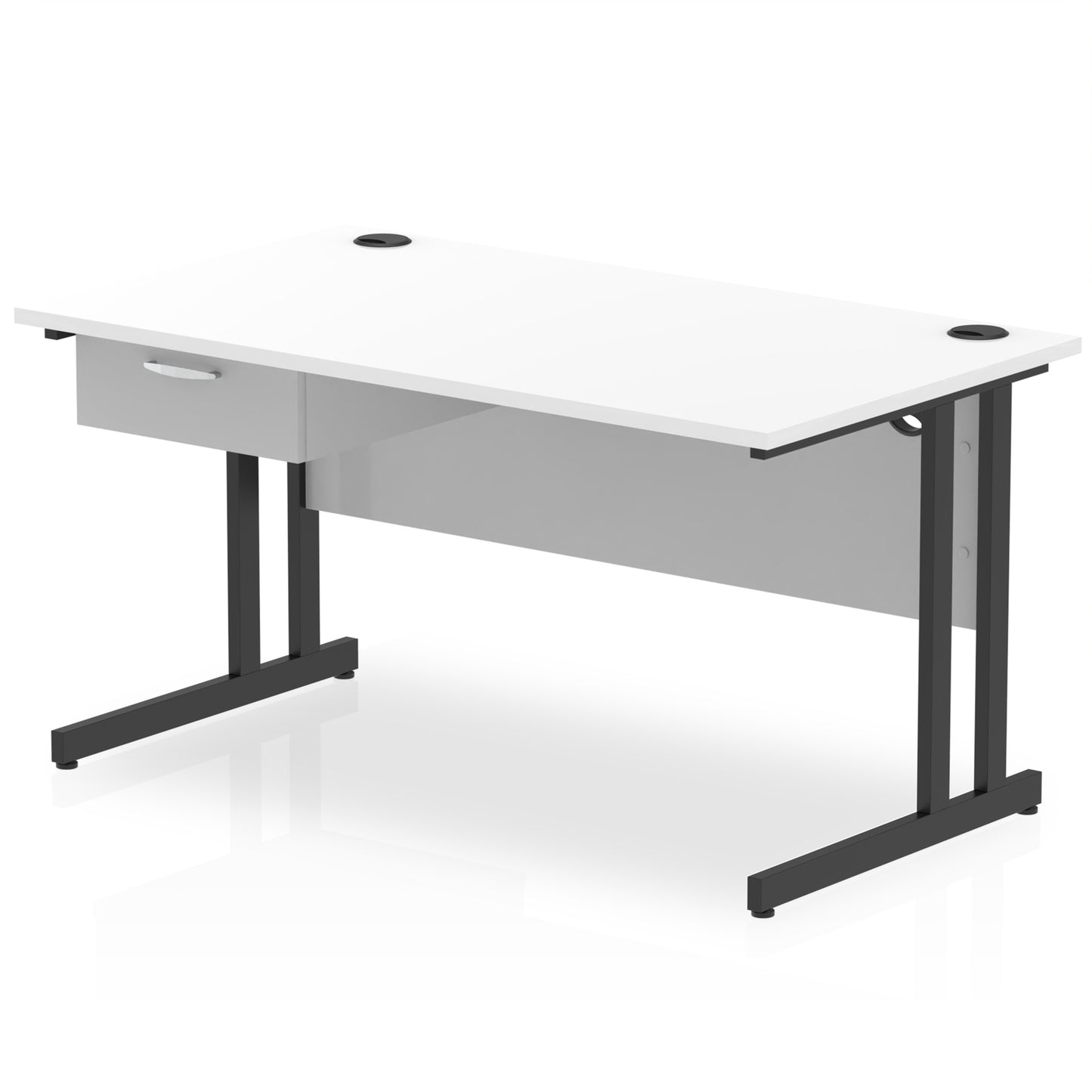 Impulse Cantilever Straight Desk Black Frame With Single One Drawer Fixed Pedestal - 1200mm, 1400mm, 1600mm or 1800mm - Multiple Colour Options