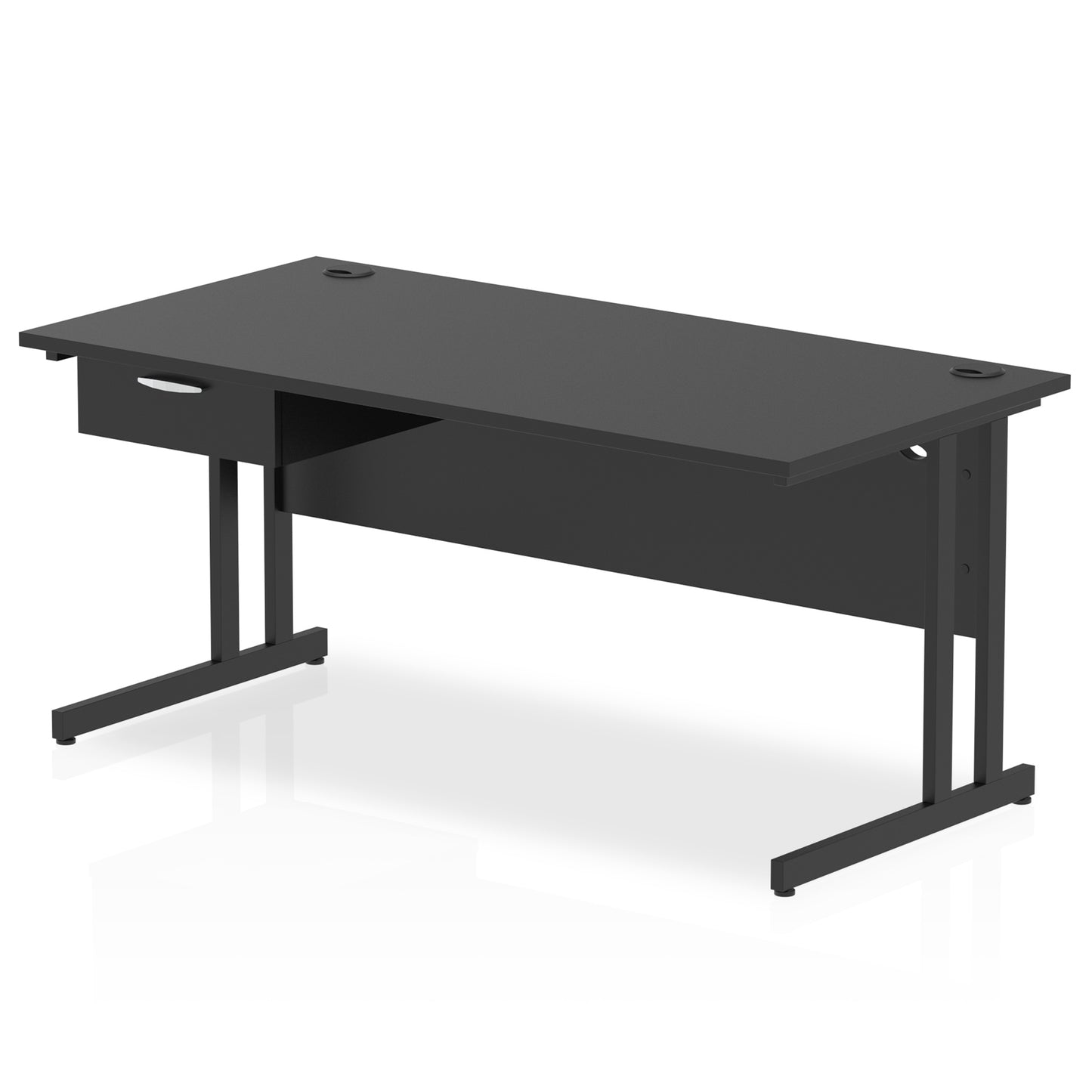 Impulse Cantilever Straight Desk Black Frame With Single One Drawer Fixed Pedestal - 1200mm, 1400mm, 1600mm or 1800mm - Multiple Colour Options