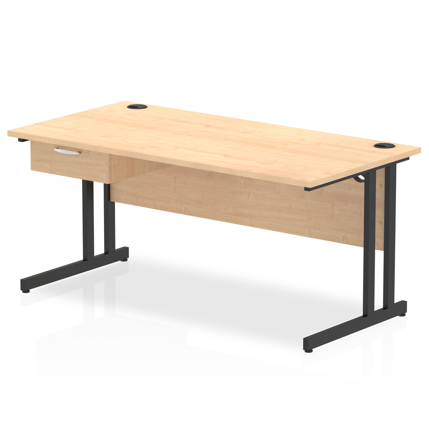 Impulse Cantilever Straight Desk Black Frame With Single One Drawer Fixed Pedestal - 1200mm, 1400mm, 1600mm or 1800mm - Multiple Colour Options