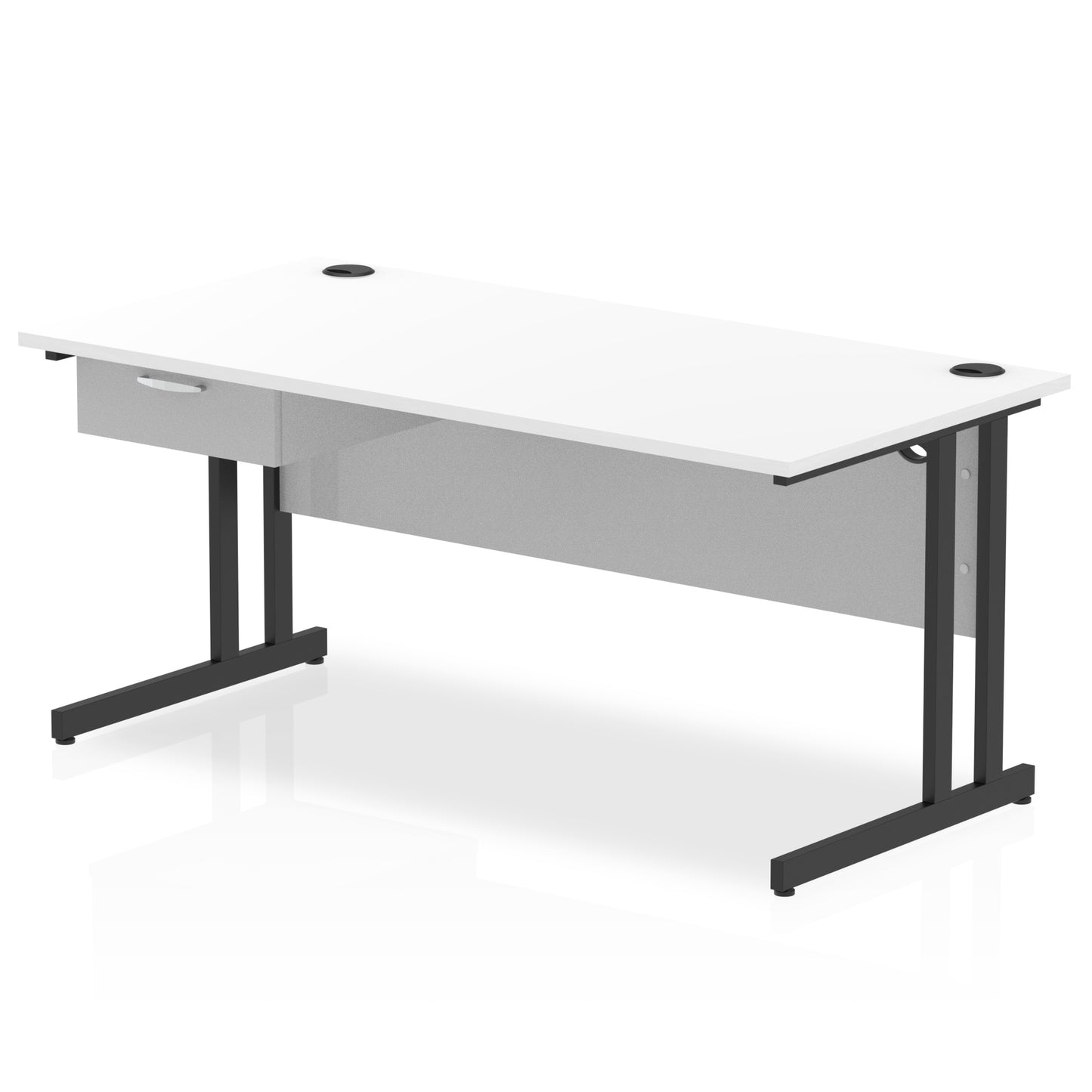 Impulse Cantilever Straight Desk Black Frame With Single One Drawer Fixed Pedestal - 1200mm, 1400mm, 1600mm or 1800mm - Multiple Colour Options