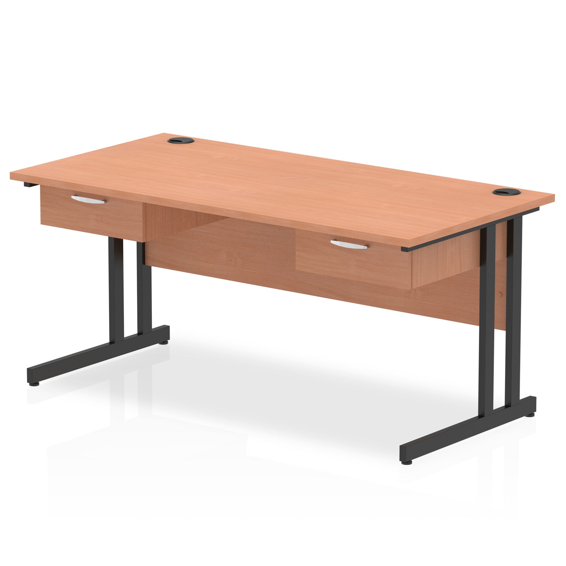 Impulse Cantilever Straight Desk Black Frame With 2x One Drawer Fixed Pedestals - 1600mm or 1800mm - Multiple Colour Options