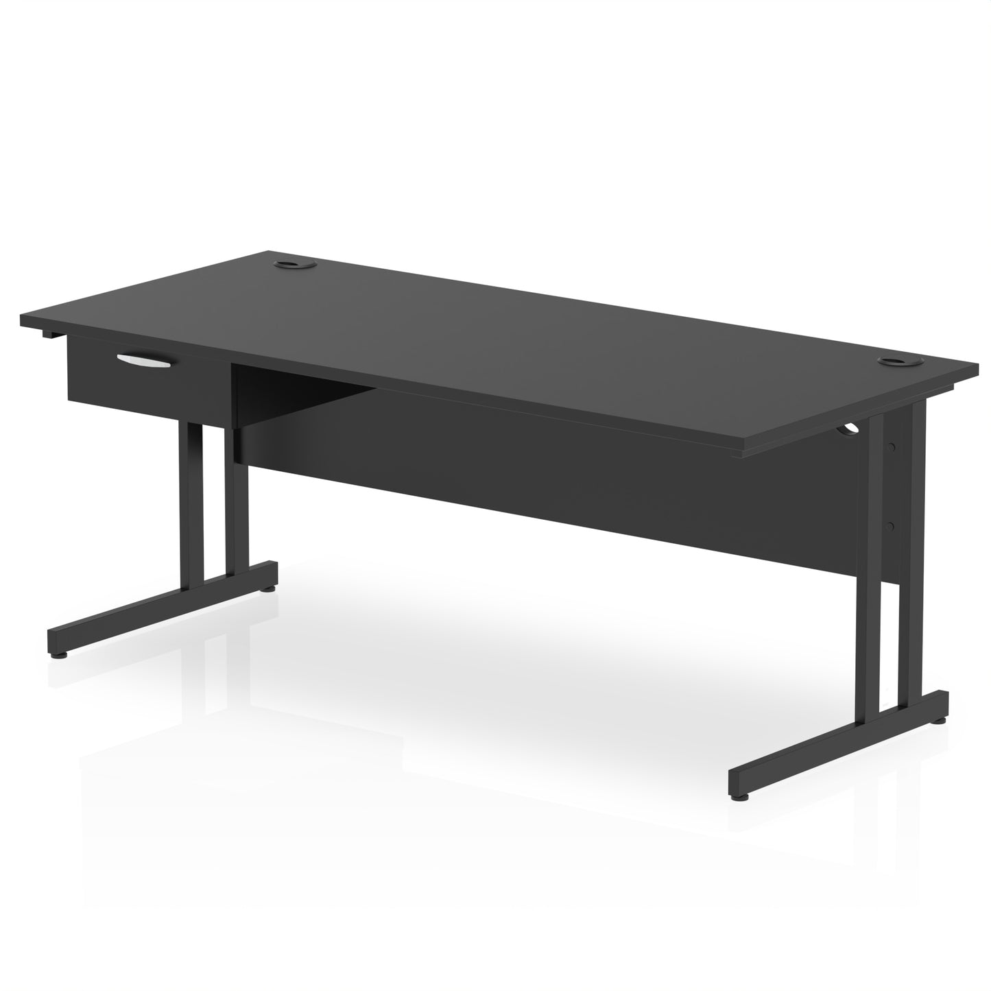 Impulse Cantilever Straight Desk Black Frame With Single One Drawer Fixed Pedestal - 1200mm, 1400mm, 1600mm or 1800mm - Multiple Colour Options