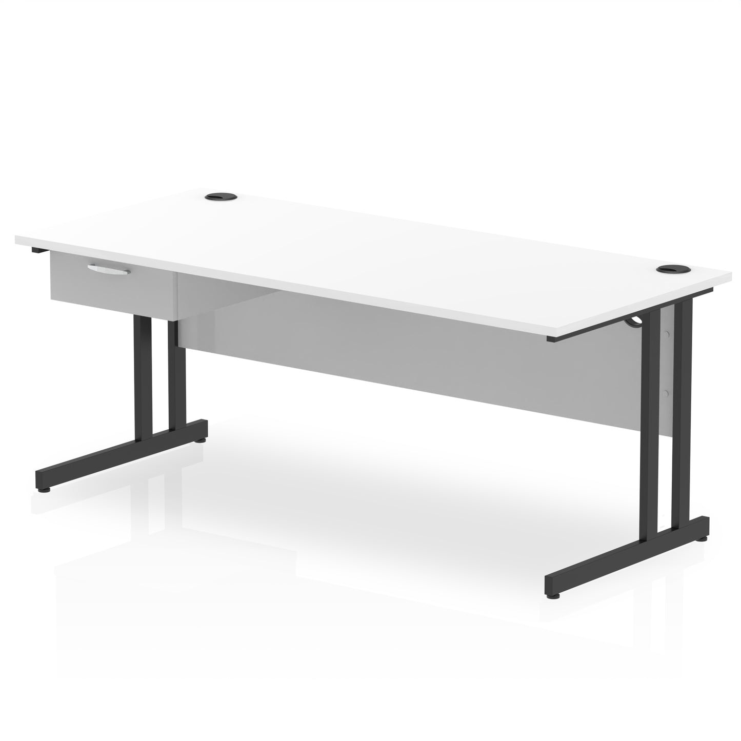 Impulse Cantilever Straight Desk Black Frame With Single One Drawer Fixed Pedestal - 1200mm, 1400mm, 1600mm or 1800mm - Multiple Colour Options