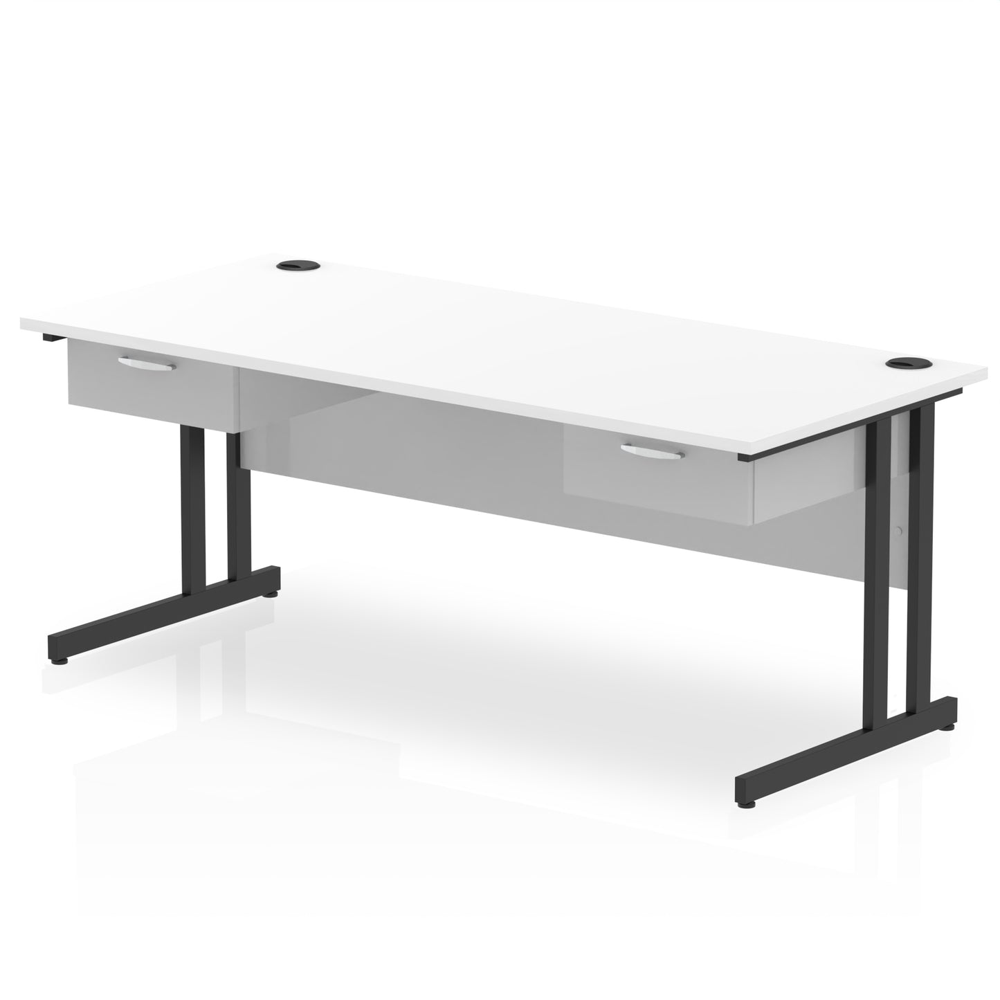 Impulse Cantilever Straight Desk Black Frame With 2x One Drawer Fixed Pedestals - 1600mm or 1800mm - Multiple Colour Options