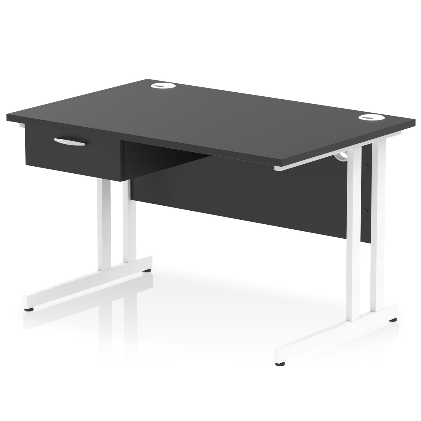 Impulse Cantilever Straight Desk White Frame With Single One Drawer Fixed Pedestal - 1200mm, 1400mm, 1600mm or 1800mm - Multiple Colour Options