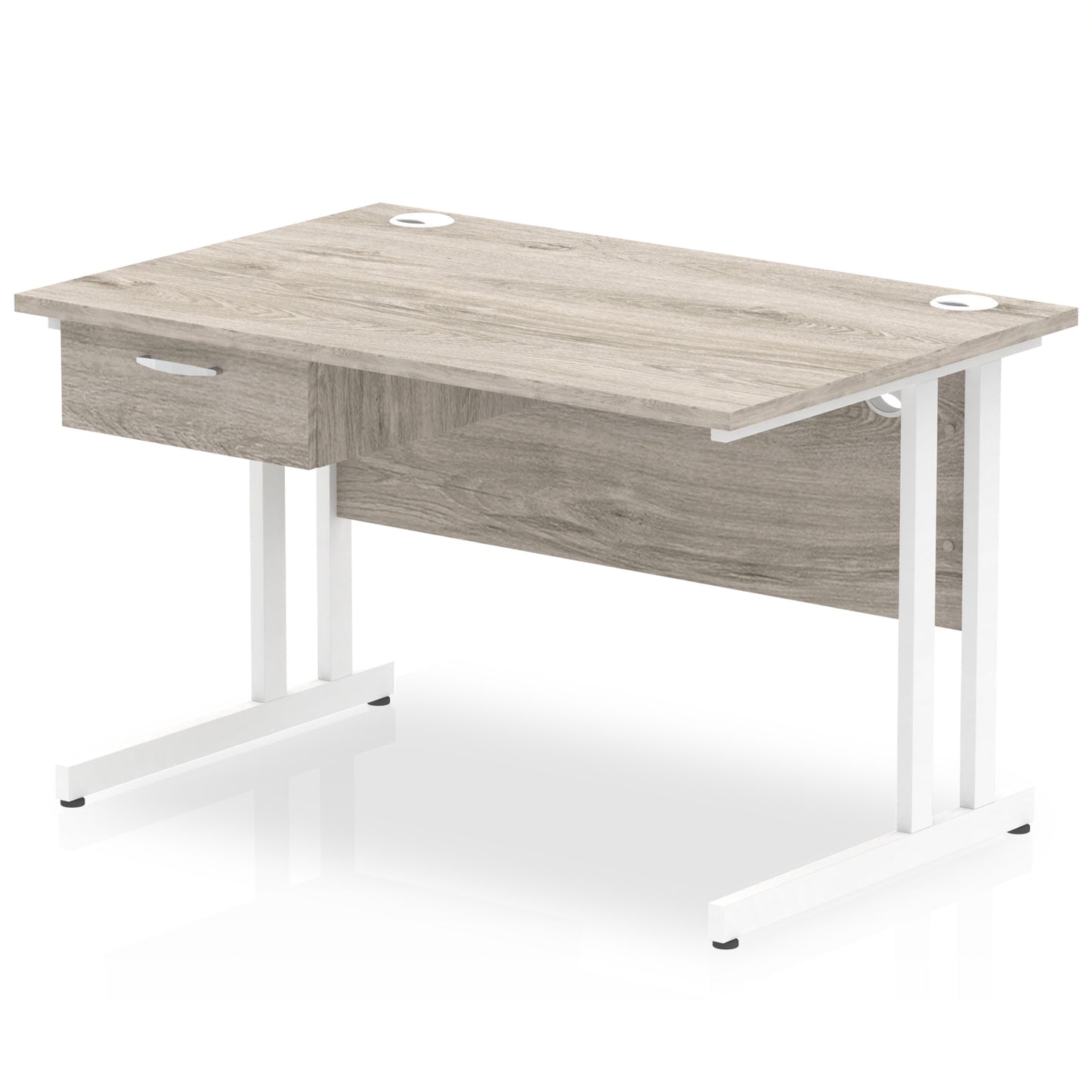 Impulse Cantilever Straight Desk White Frame With Single One Drawer Fixed Pedestal - 1200mm, 1400mm, 1600mm or 1800mm - Multiple Colour Options