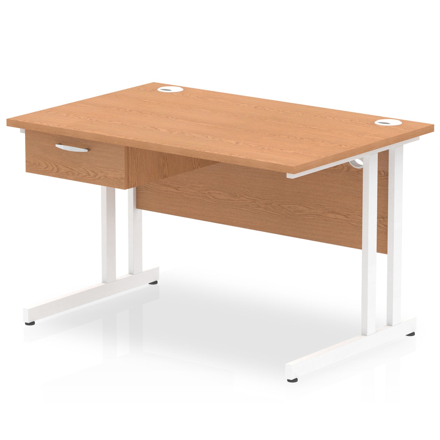 Impulse Cantilever Straight Desk White Frame With Single One Drawer Fixed Pedestal - 1200mm, 1400mm, 1600mm or 1800mm - Multiple Colour Options