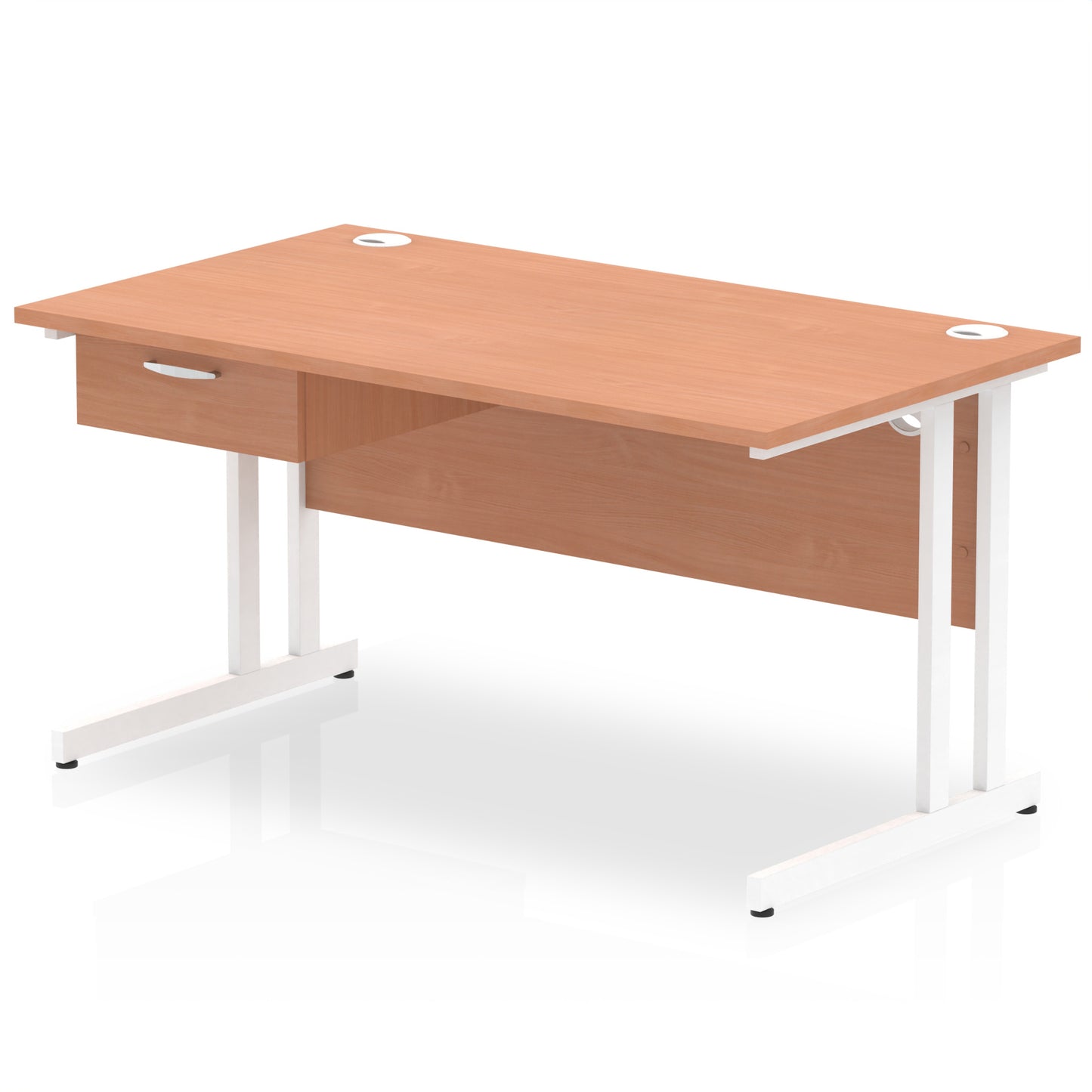 Impulse Cantilever Straight Desk White Frame With Single One Drawer Fixed Pedestal - 1200mm, 1400mm, 1600mm or 1800mm - Multiple Colour Options