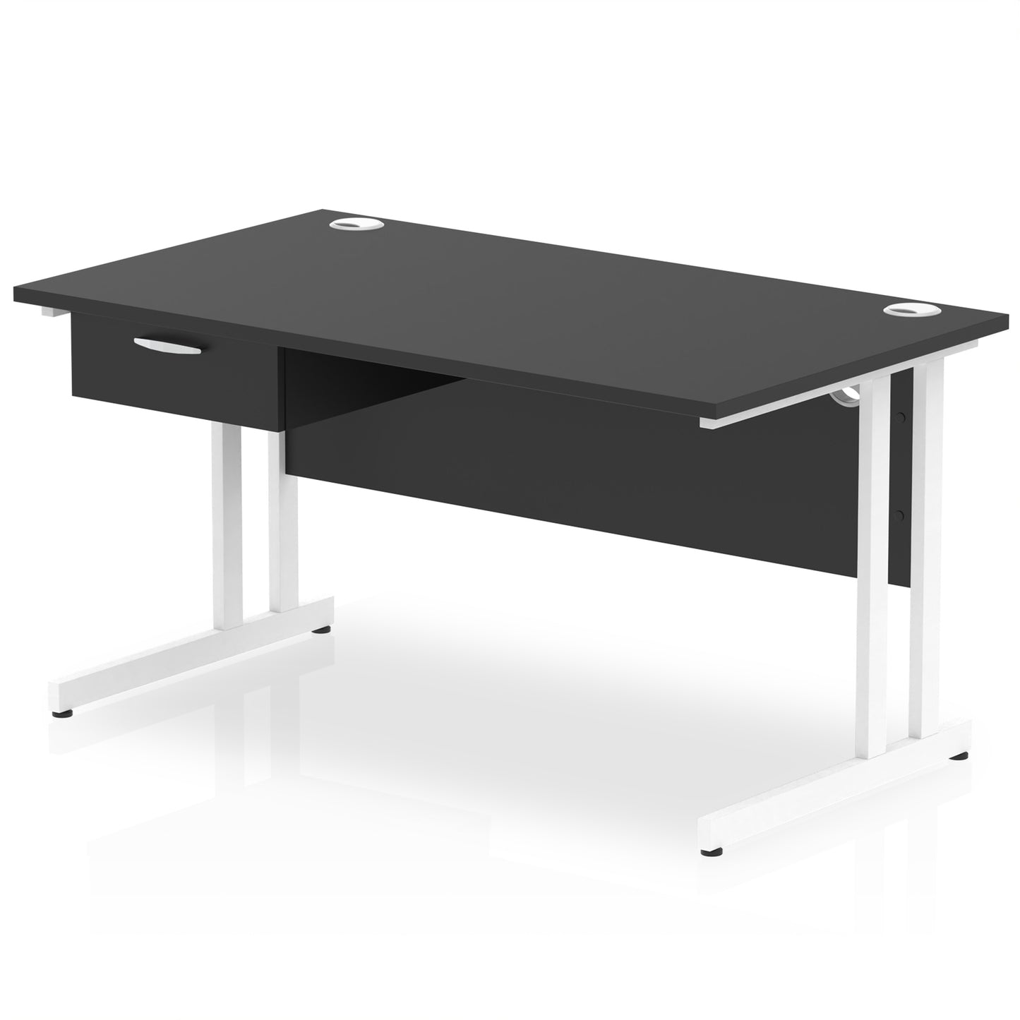 Impulse Cantilever Straight Desk White Frame With Single One Drawer Fixed Pedestal - 1200mm, 1400mm, 1600mm or 1800mm - Multiple Colour Options