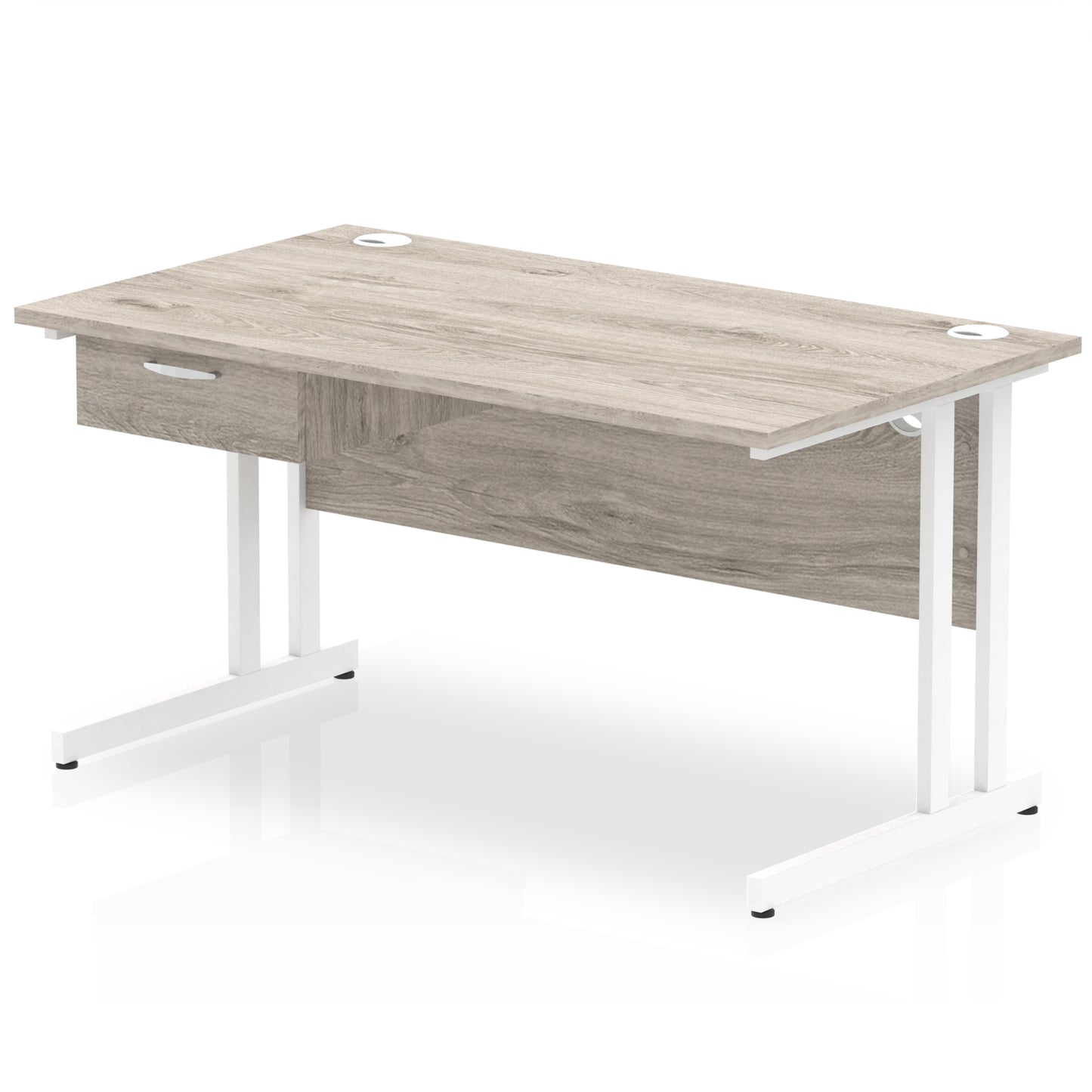 Impulse Cantilever Straight Desk White Frame With Single One Drawer Fixed Pedestal - 1200mm, 1400mm, 1600mm or 1800mm - Multiple Colour Options
