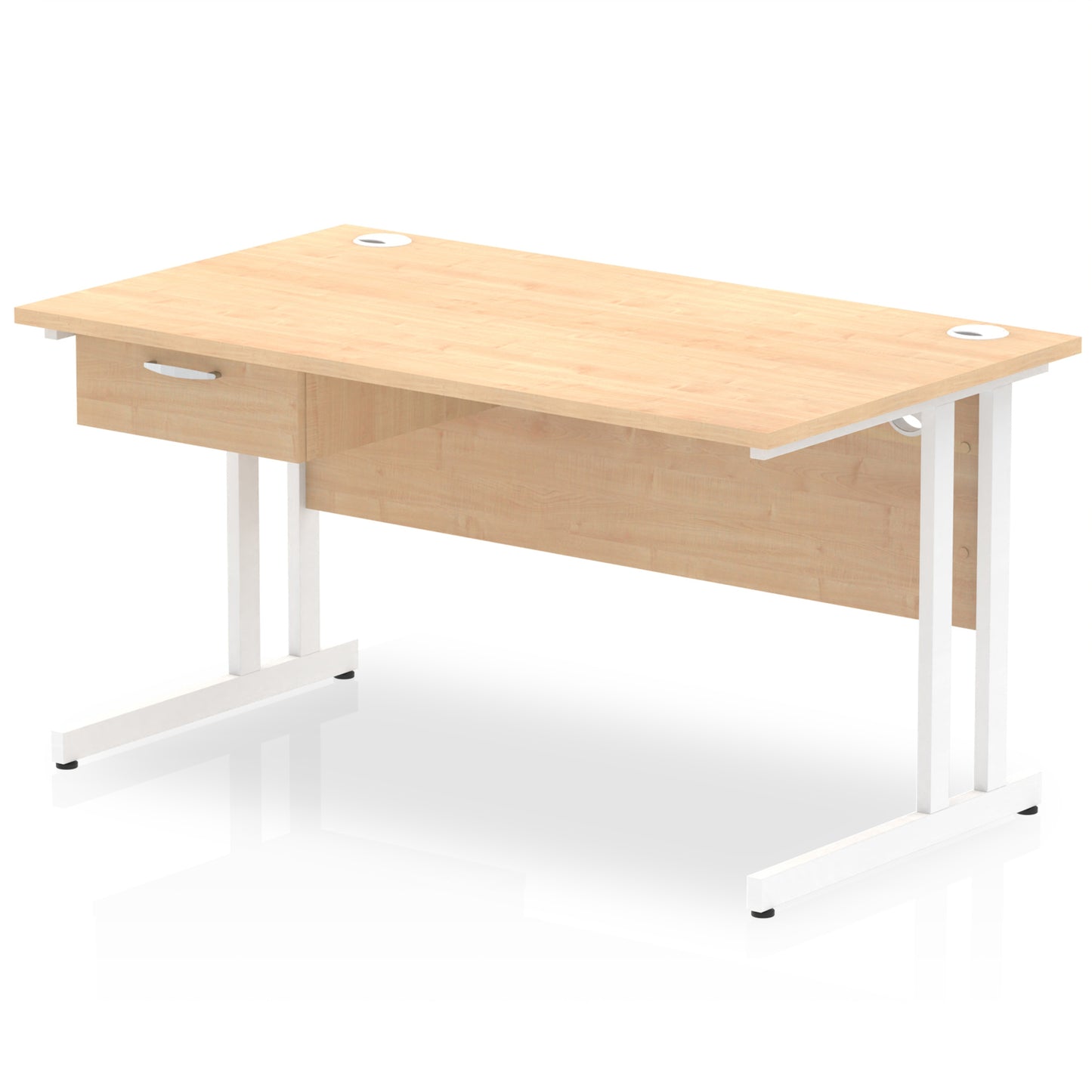 Impulse Cantilever Straight Desk White Frame With Single One Drawer Fixed Pedestal - 1200mm, 1400mm, 1600mm or 1800mm - Multiple Colour Options