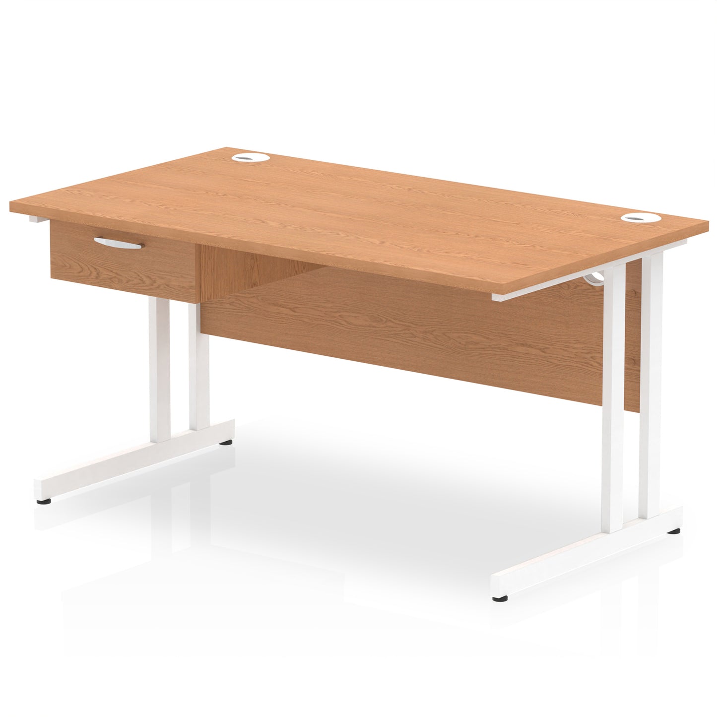 Impulse Cantilever Straight Desk White Frame With Single One Drawer Fixed Pedestal - 1200mm, 1400mm, 1600mm or 1800mm - Multiple Colour Options