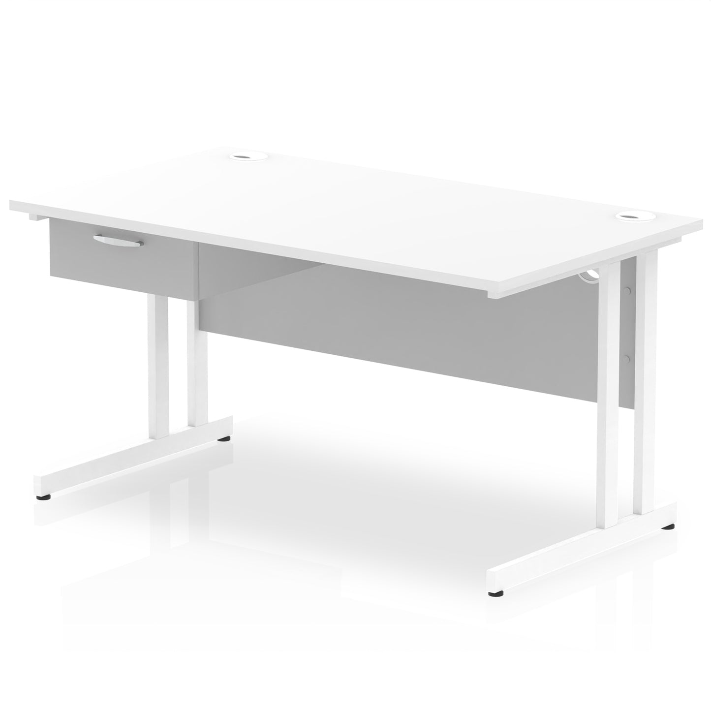 Impulse Cantilever Straight Desk White Frame With Single One Drawer Fixed Pedestal - 1200mm, 1400mm, 1600mm or 1800mm - Multiple Colour Options