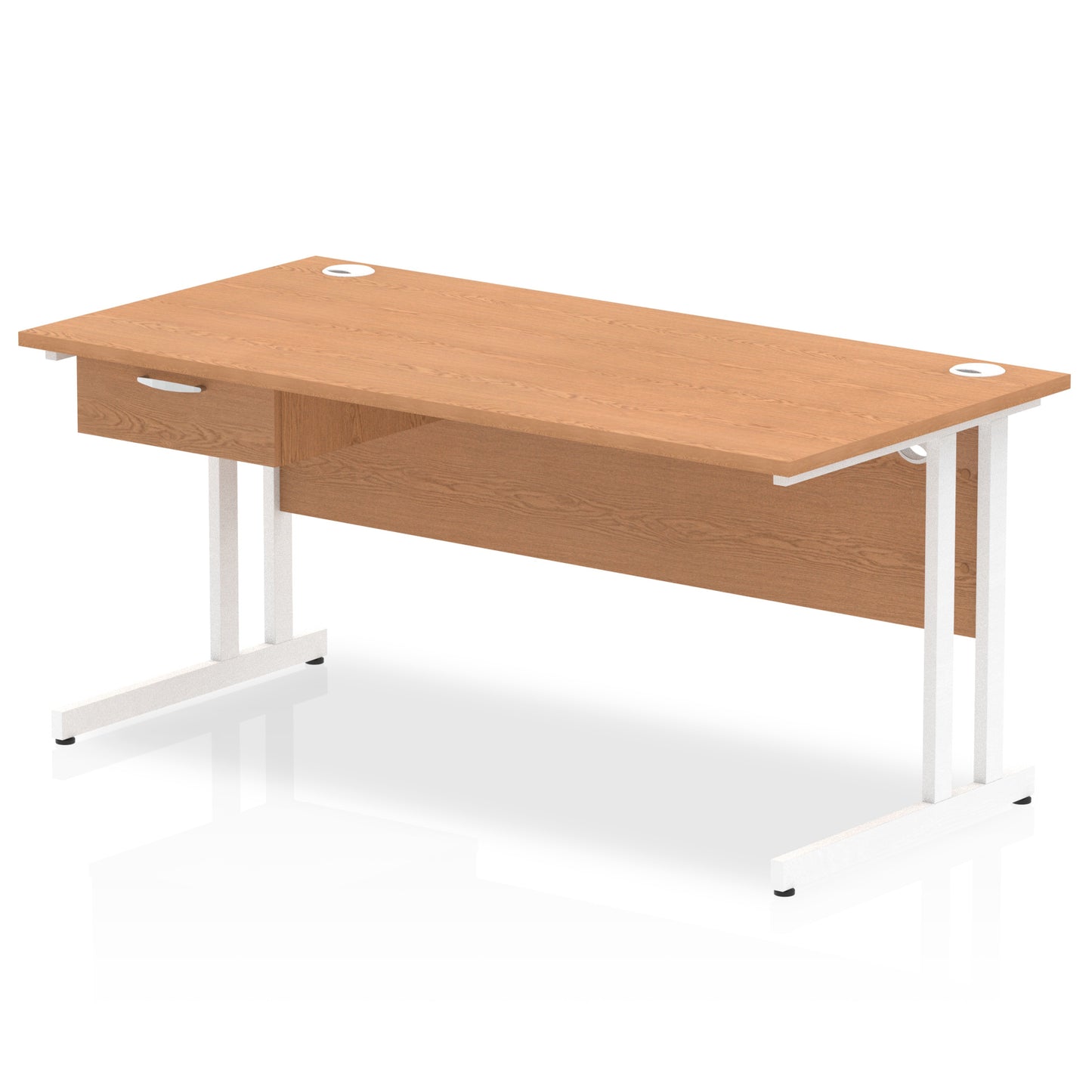 Impulse Cantilever Straight Desk White Frame With Single One Drawer Fixed Pedestal - 1200mm, 1400mm, 1600mm or 1800mm - Multiple Colour Options