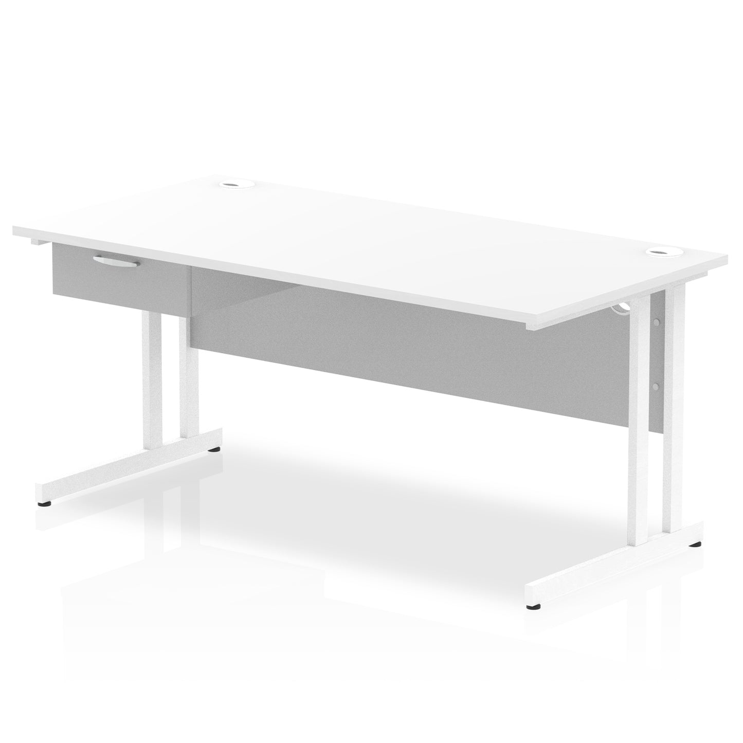 Impulse Cantilever Straight Desk White Frame With Single One Drawer Fixed Pedestal - 1200mm, 1400mm, 1600mm or 1800mm - Multiple Colour Options