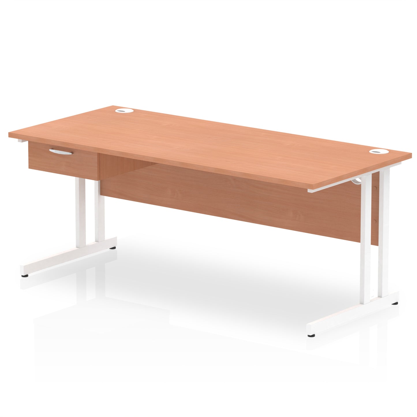 Impulse Cantilever Straight Desk White Frame With Single One Drawer Fixed Pedestal - 1200mm, 1400mm, 1600mm or 1800mm - Multiple Colour Options