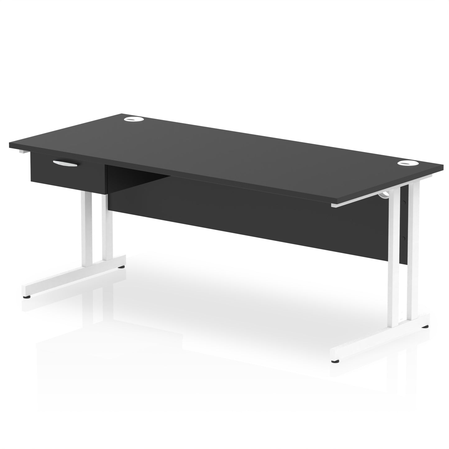 Impulse Cantilever Straight Desk White Frame With Single One Drawer Fixed Pedestal - 1200mm, 1400mm, 1600mm or 1800mm - Multiple Colour Options